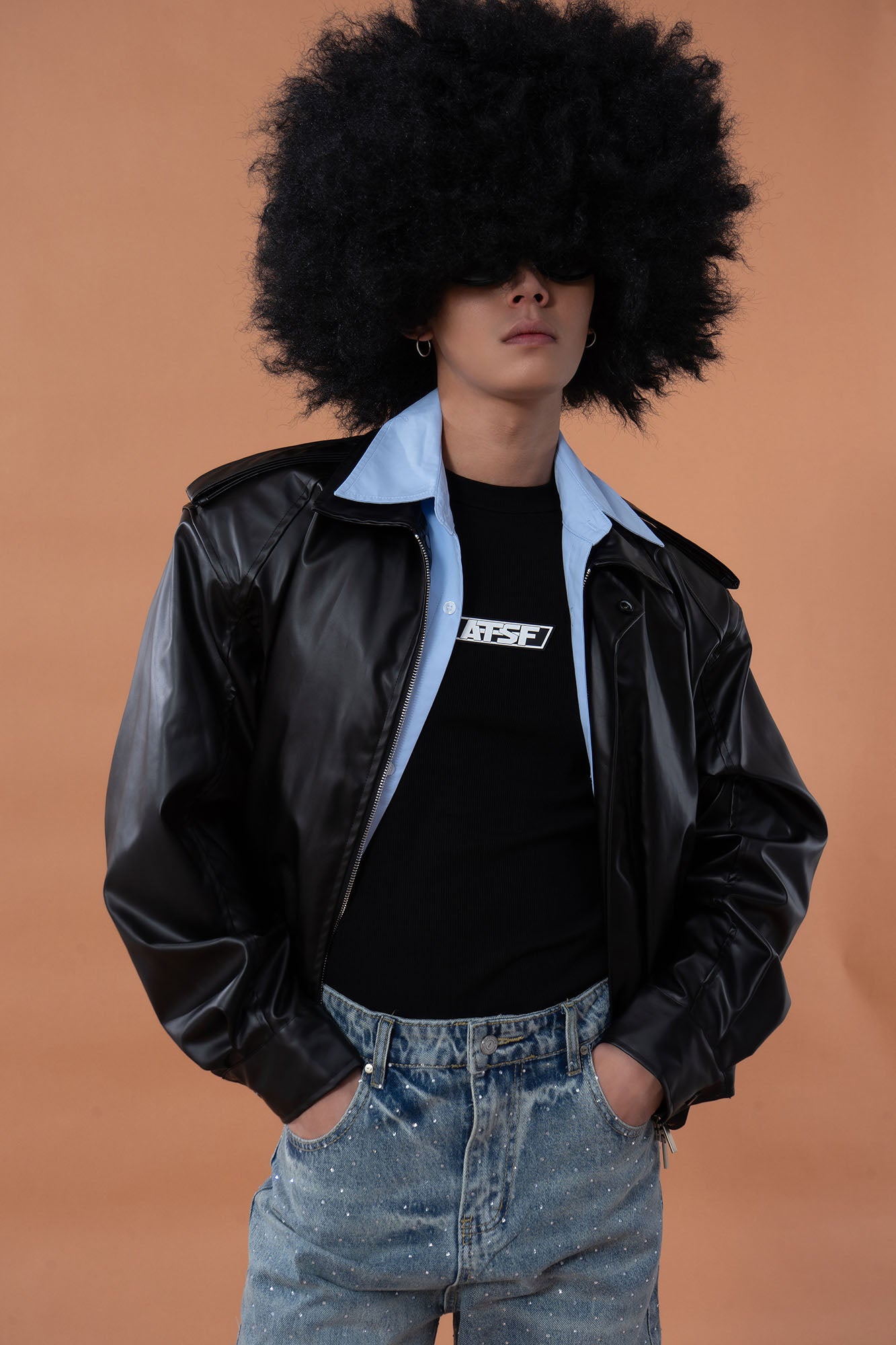 CLP Contrast Layer PU Cropped Moto Jacket, premium urban and streetwear designers apparel on PROJECTISR.com, CLP