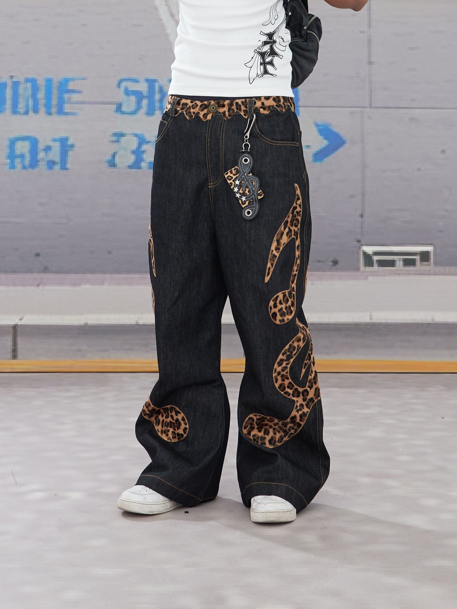 DND4DES Leopard Music Note Patch Baggy Jeans, premium urban and streetwear designers apparel on PROJECTISR.com, DND4DES