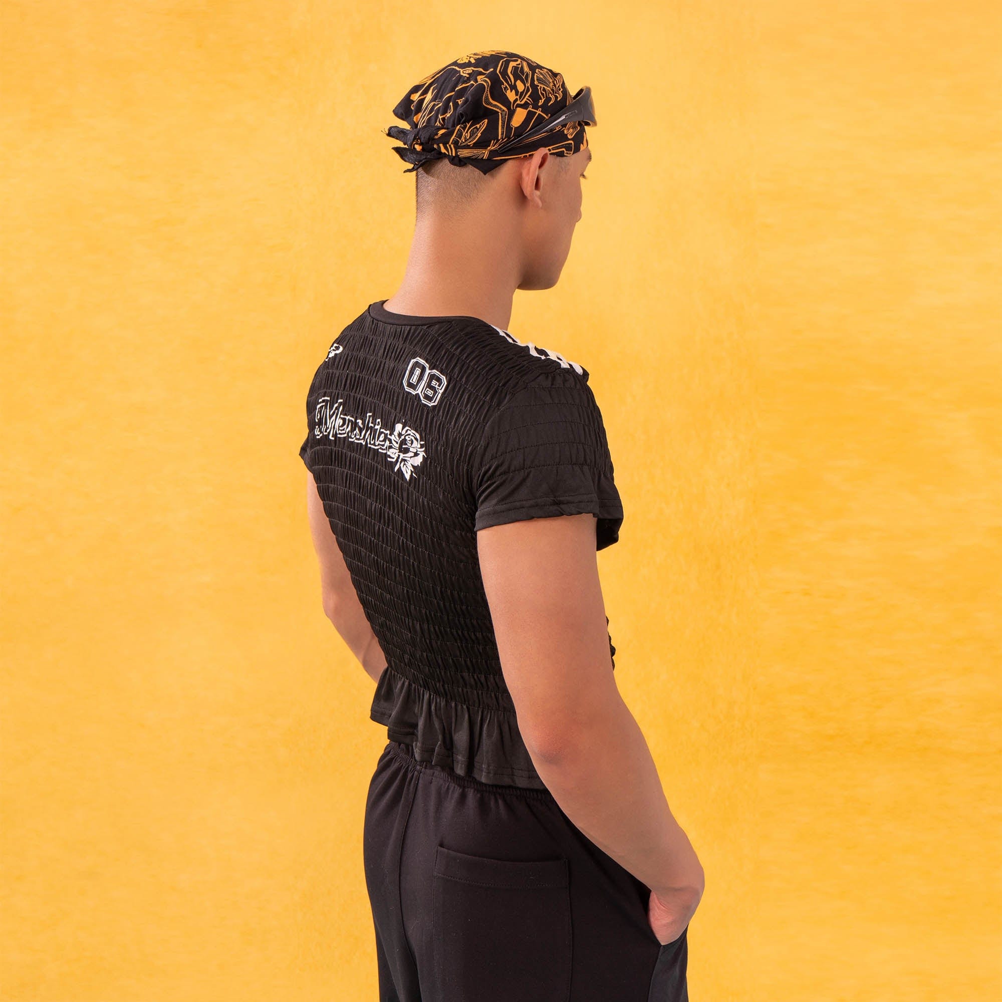 CLP Athletic Crinkled Stretch Paneled Ruffle T-Shirt