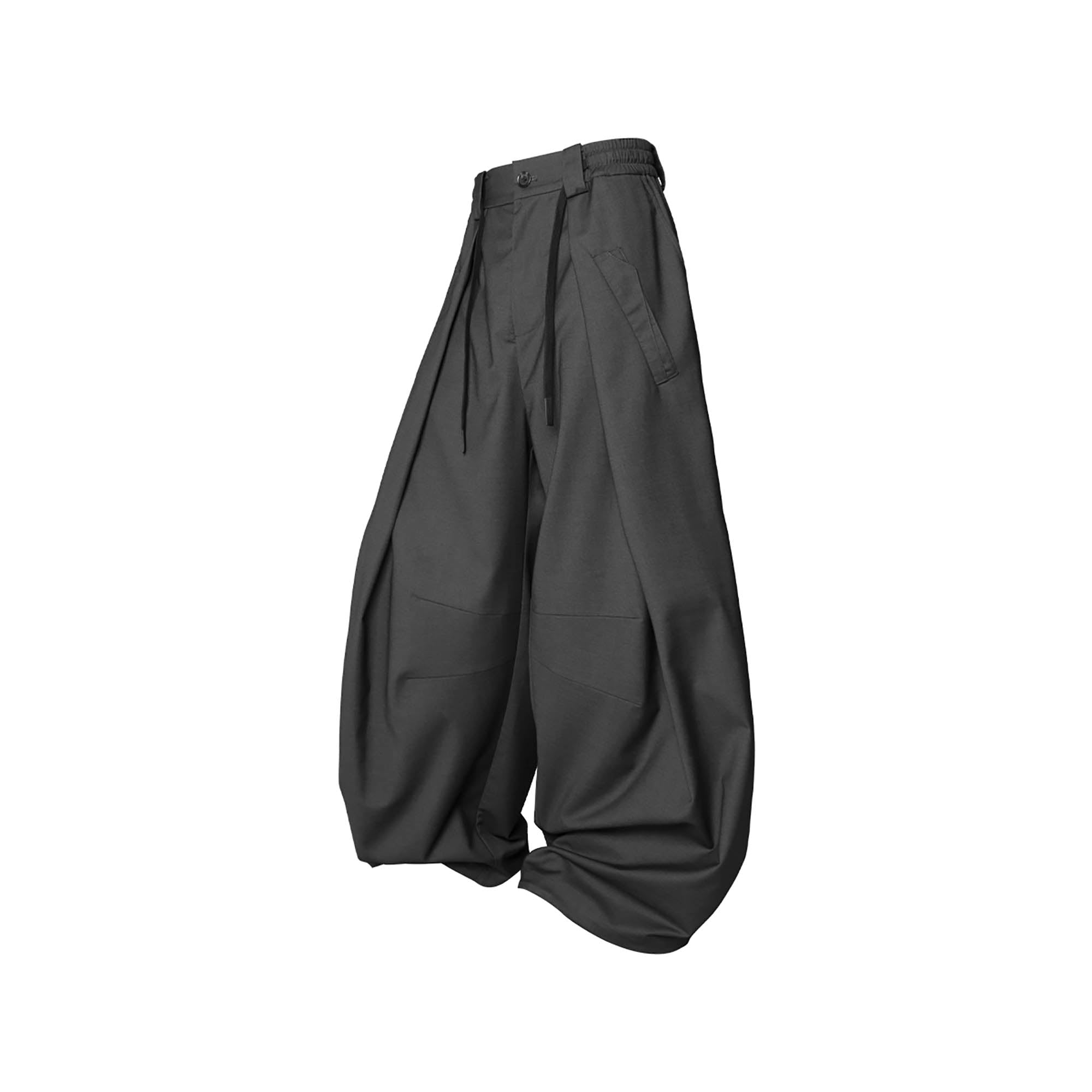 RELABEL Pleated Drawstring Curved Wide-Leg Trousers