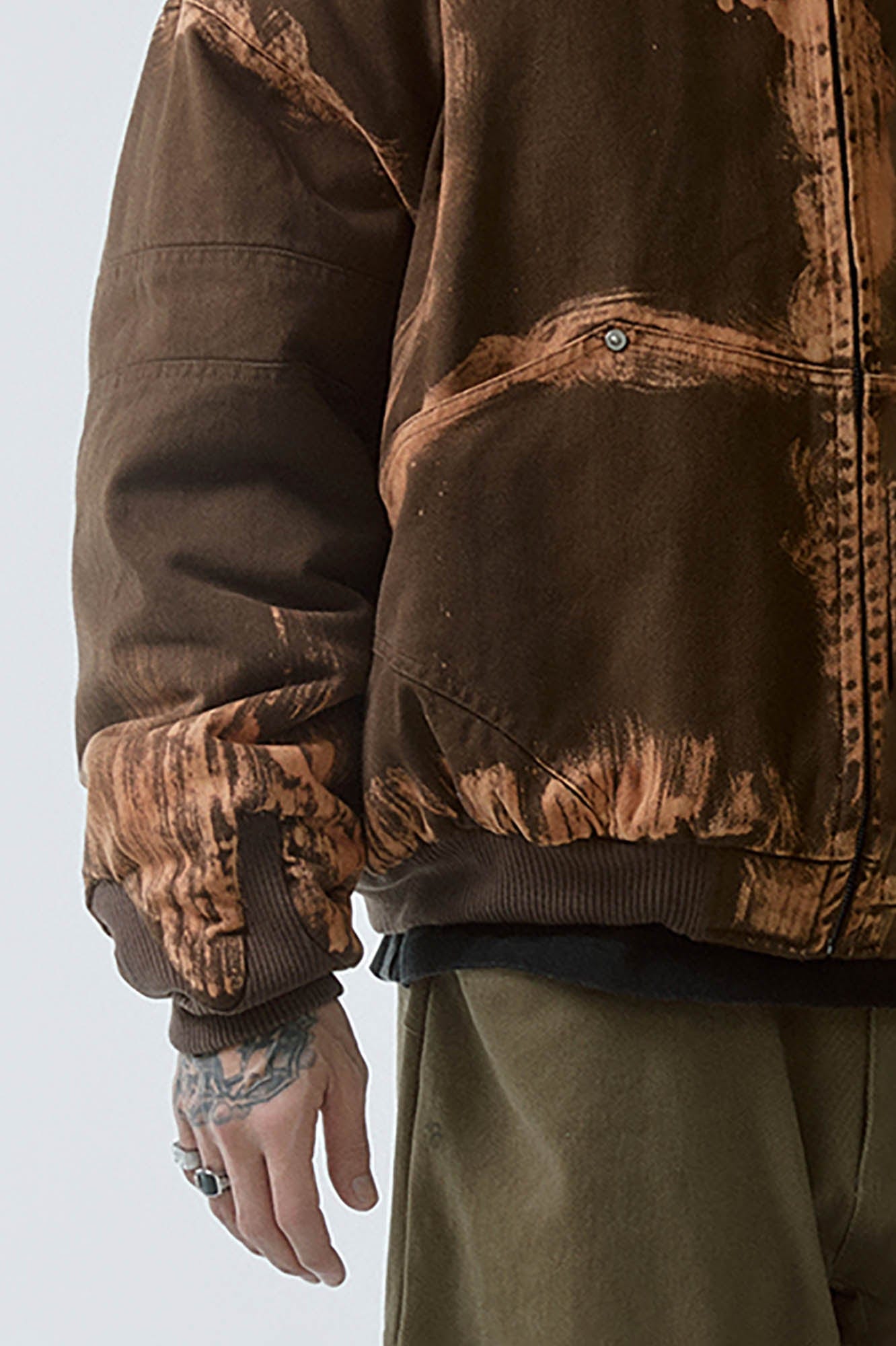 F2CE Brushed Stitch Distressed Hooded Cotton-Padded Jacket, premium urban and streetwear designers apparel on PROJECTISR.com, F2CE