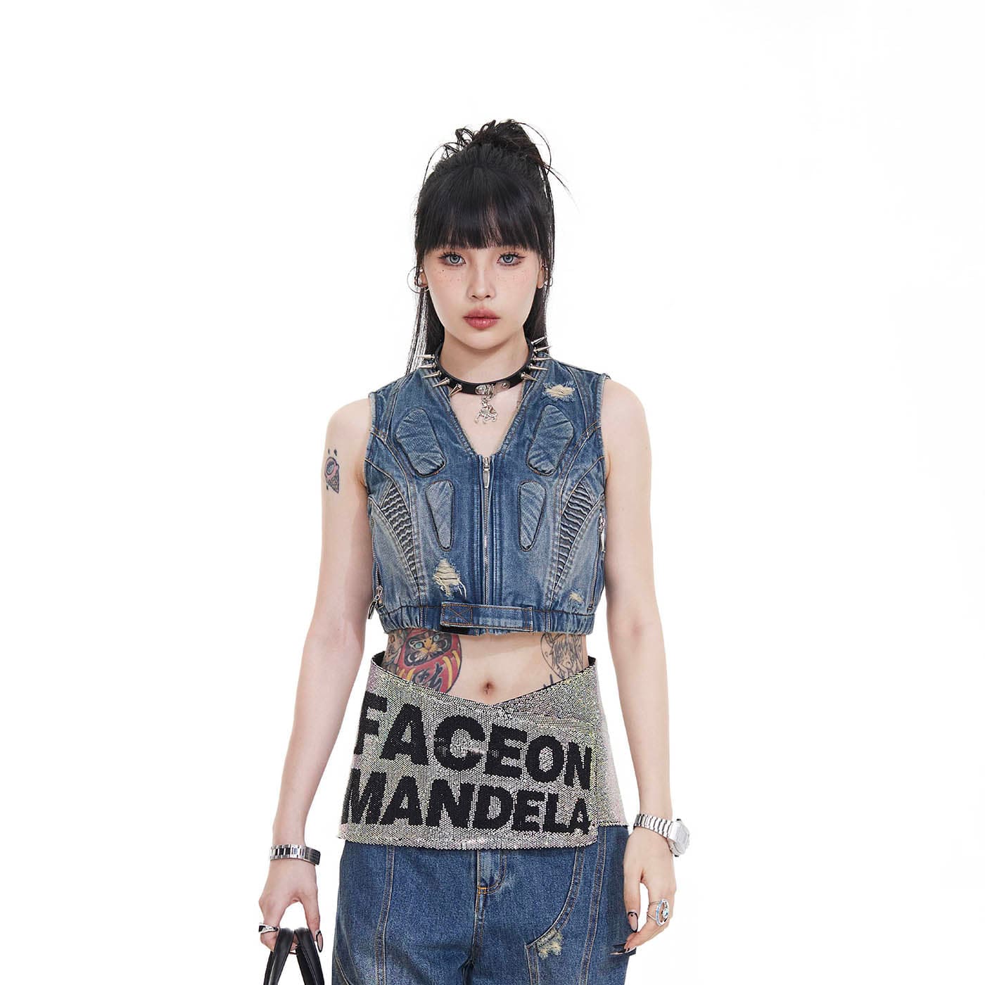 FACEONLAB Deconstructed Ripped Biker's Vest, premium urban and streetwear designers apparel on PROJECTISR.com, FACEONLAB