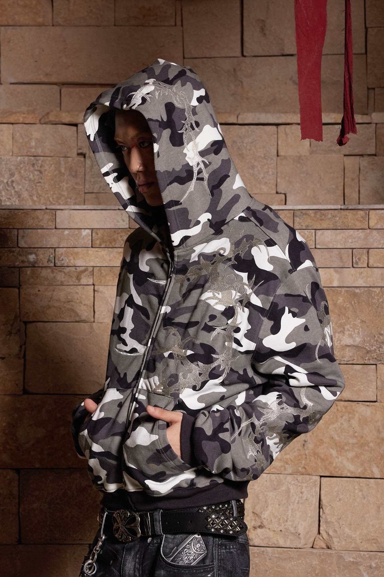 DND4DES Camo Zip-up Embroidery Hoodie, premium urban and streetwear designers apparel on PROJECTISR.com, DND4DES