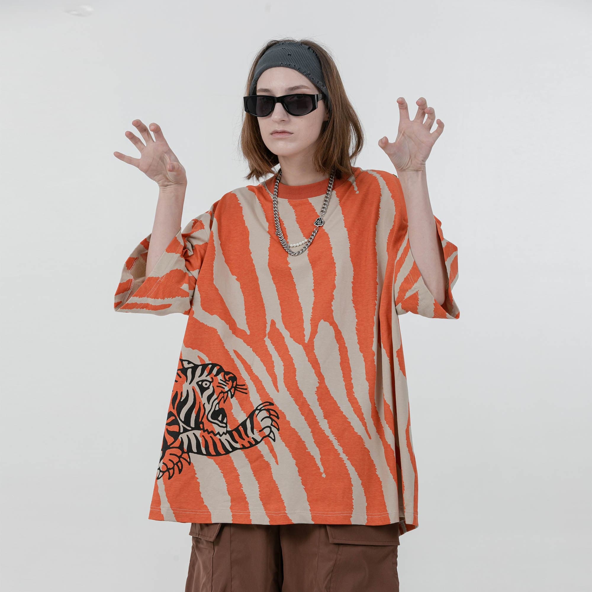 ERROR CODE ROBOT Tiger Stripe Oversized T-Shirt, premium urban and streetwear designers apparel on PROJECTISR.com, ERROR CODE ROBOT
