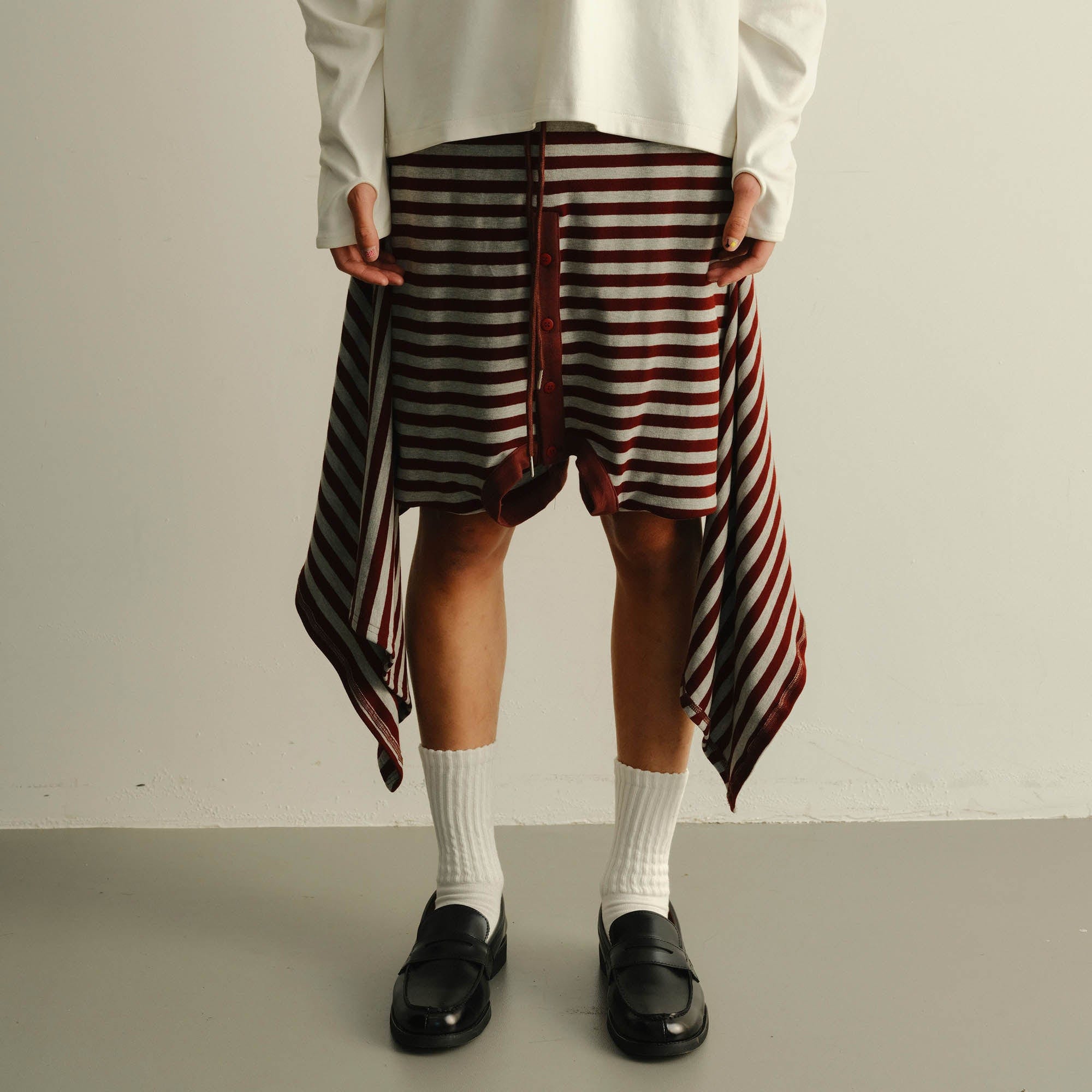 KADAKADA Sweater-Reworked Striped Knit Shorts
