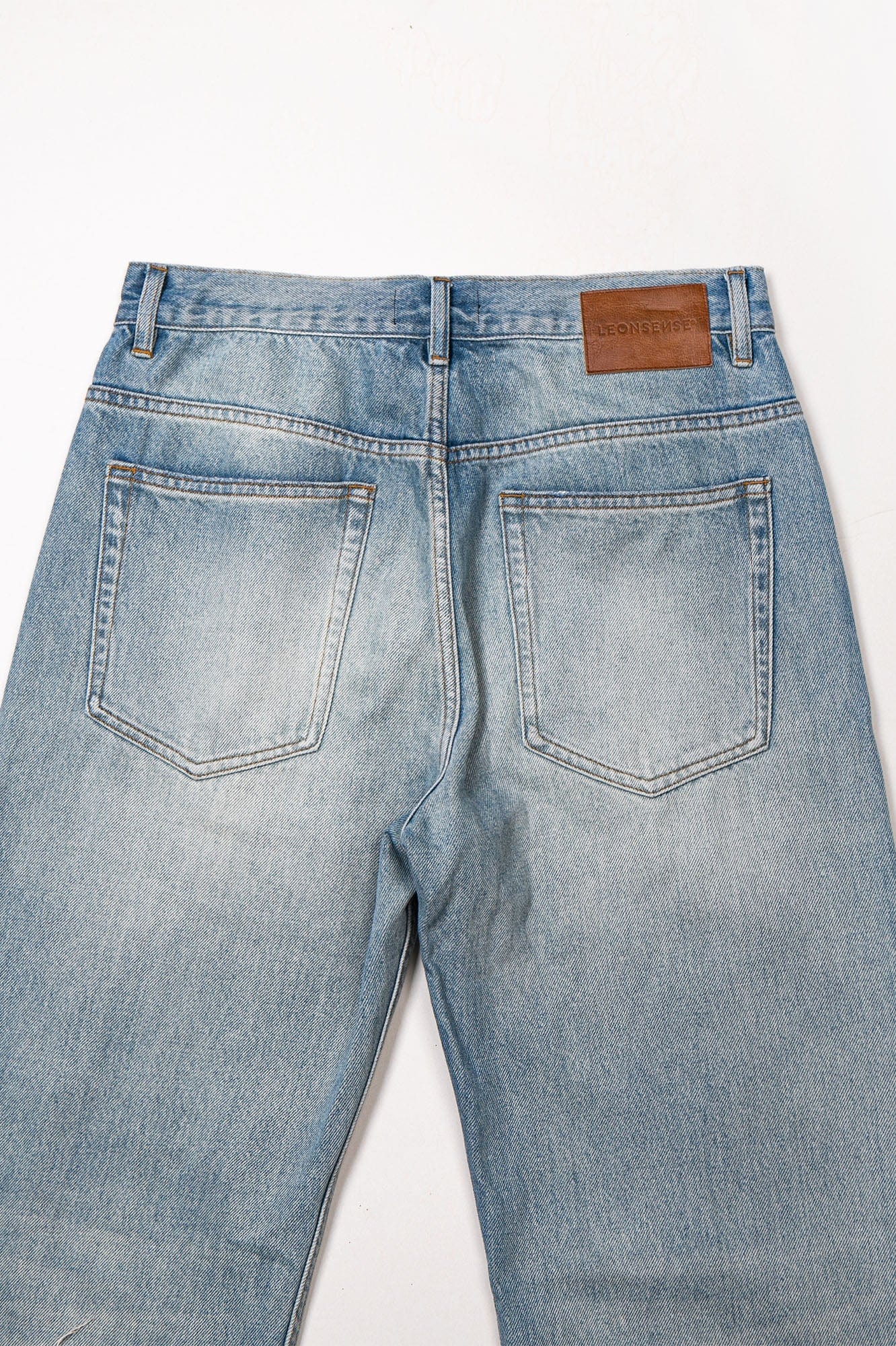 LEONSENSE Washed Ripped Frayed Straight-Leg Jeans, premium urban and streetwear designers apparel on PROJECTISR.com, LEONSENSE