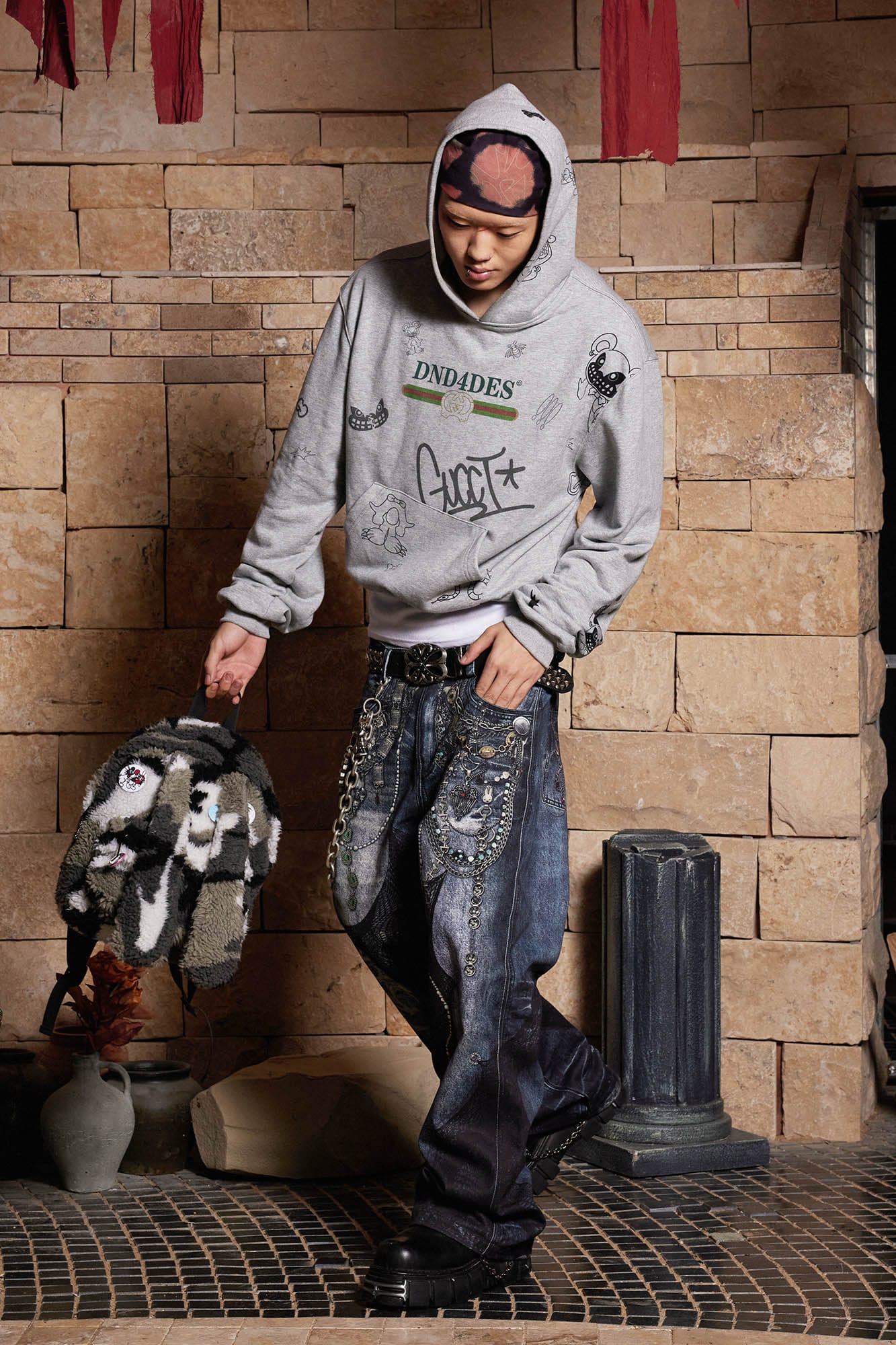 DND4DES Chain Lace Patchwork Flared Jeans, premium urban and streetwear designers apparel on PROJECTISR.com, DND4DES