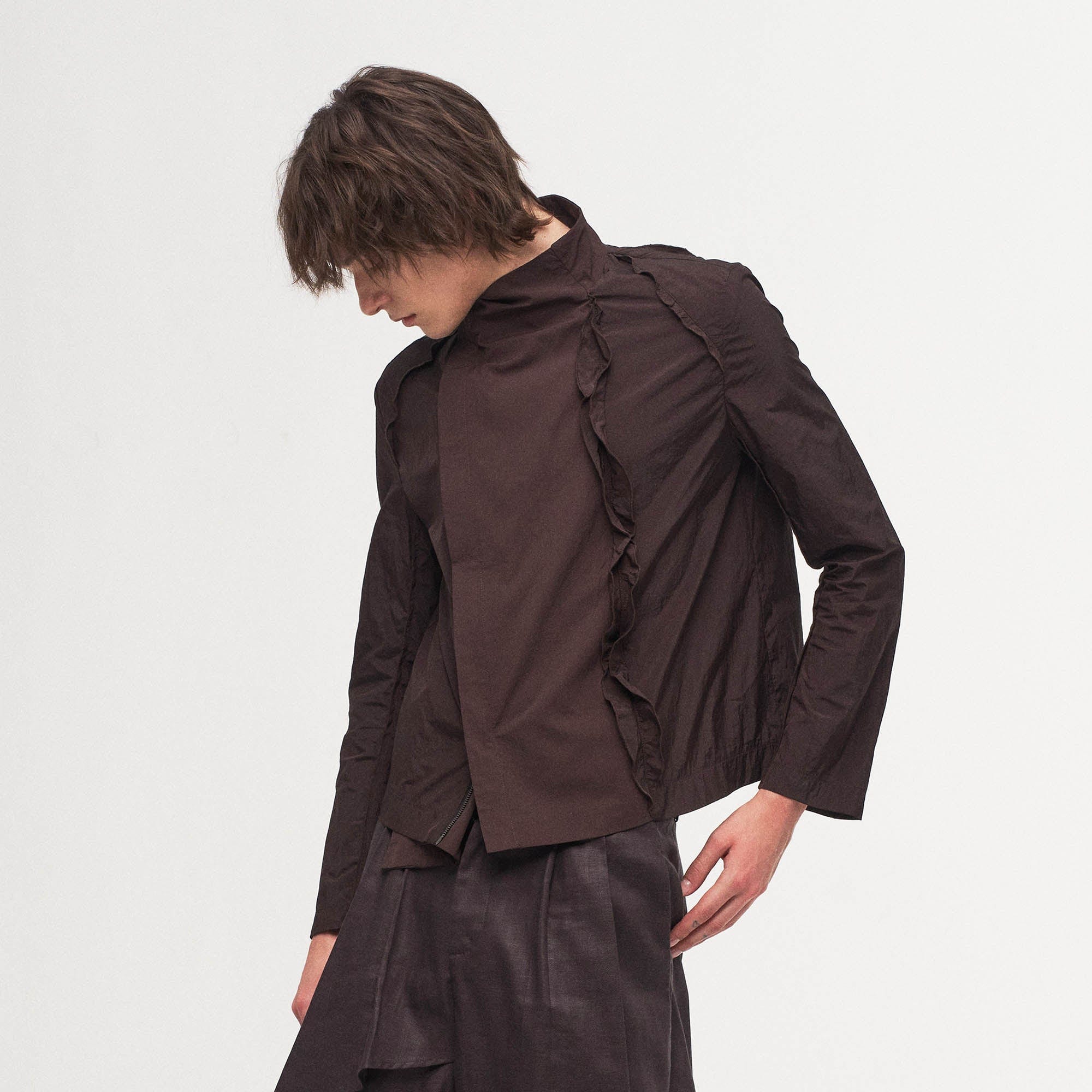 ILNya Nieternite Nifutur Ruffled Spliced High-Neck Jacket, premium urban and streetwear designers apparel on PROJECTISR.com, ILNya Nieternite Nifutur