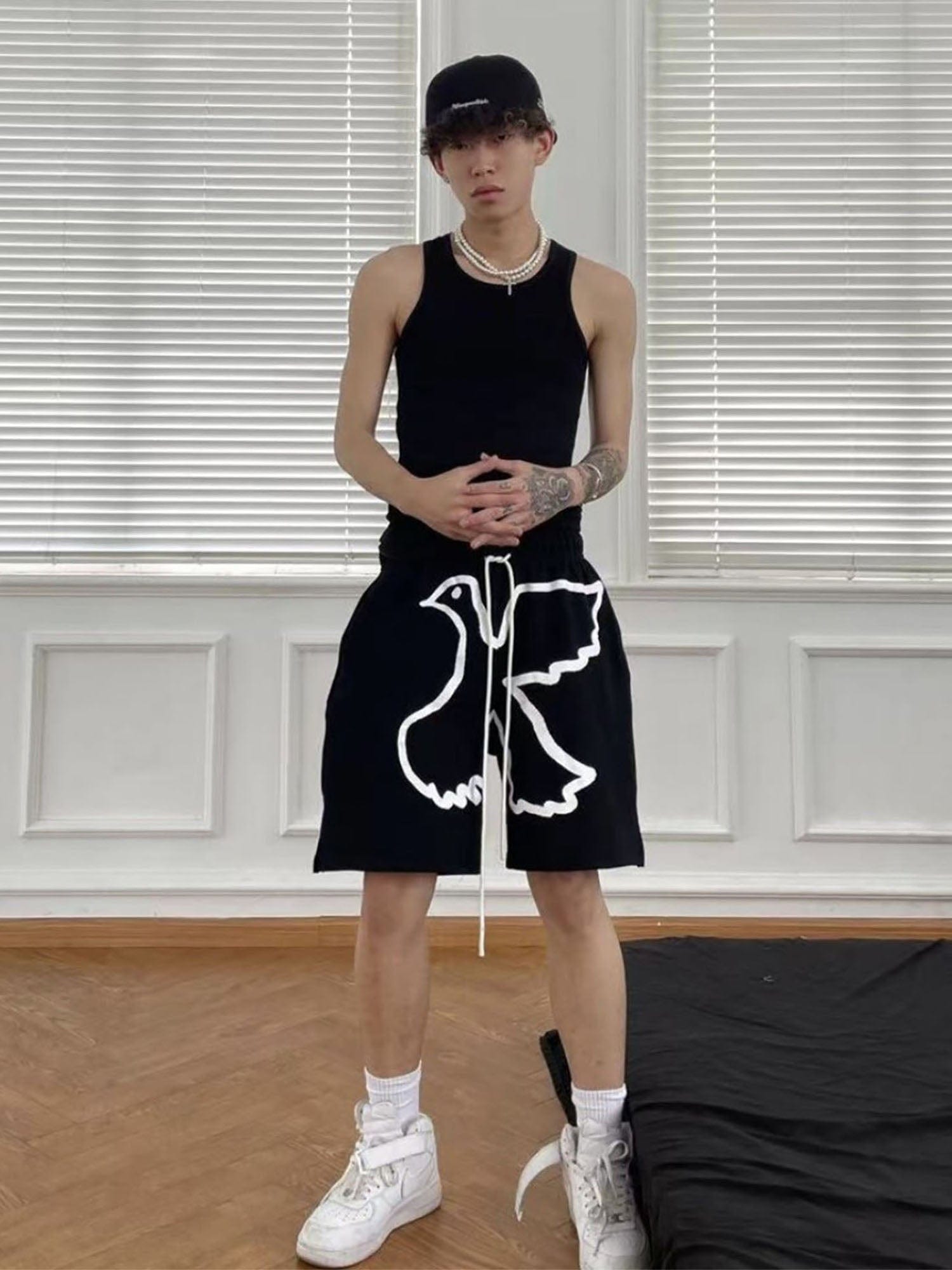 VINKID Dove Graphic Drawstring Sweat Shorts, premium urban and streetwear designers apparel on PROJECTISR.com, VINKID