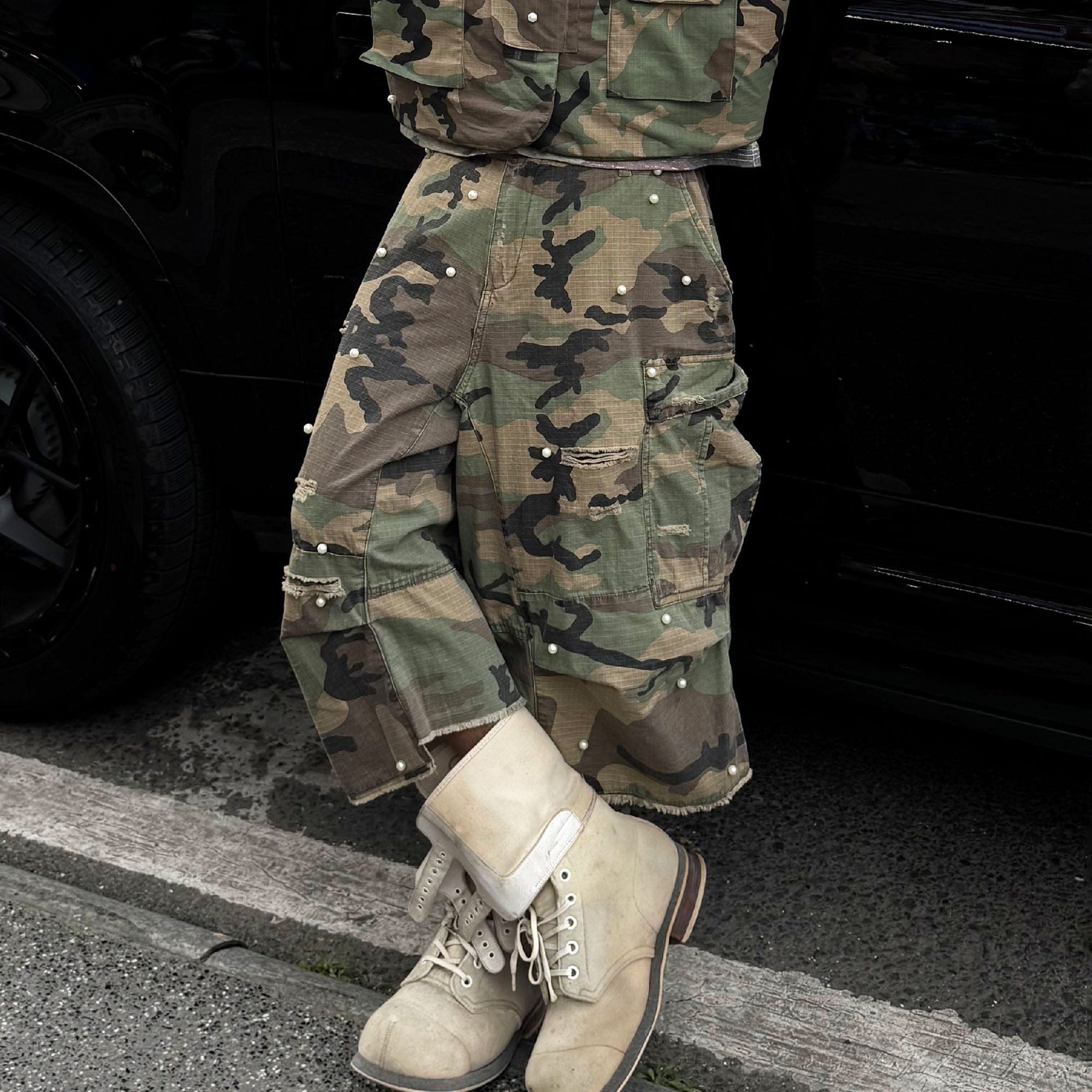 STEEPC Camo Pearl Multi-Pocket Rippled Shorts, premium urban and streetwear designers apparel on PROJECTISR.com, STEEPC
