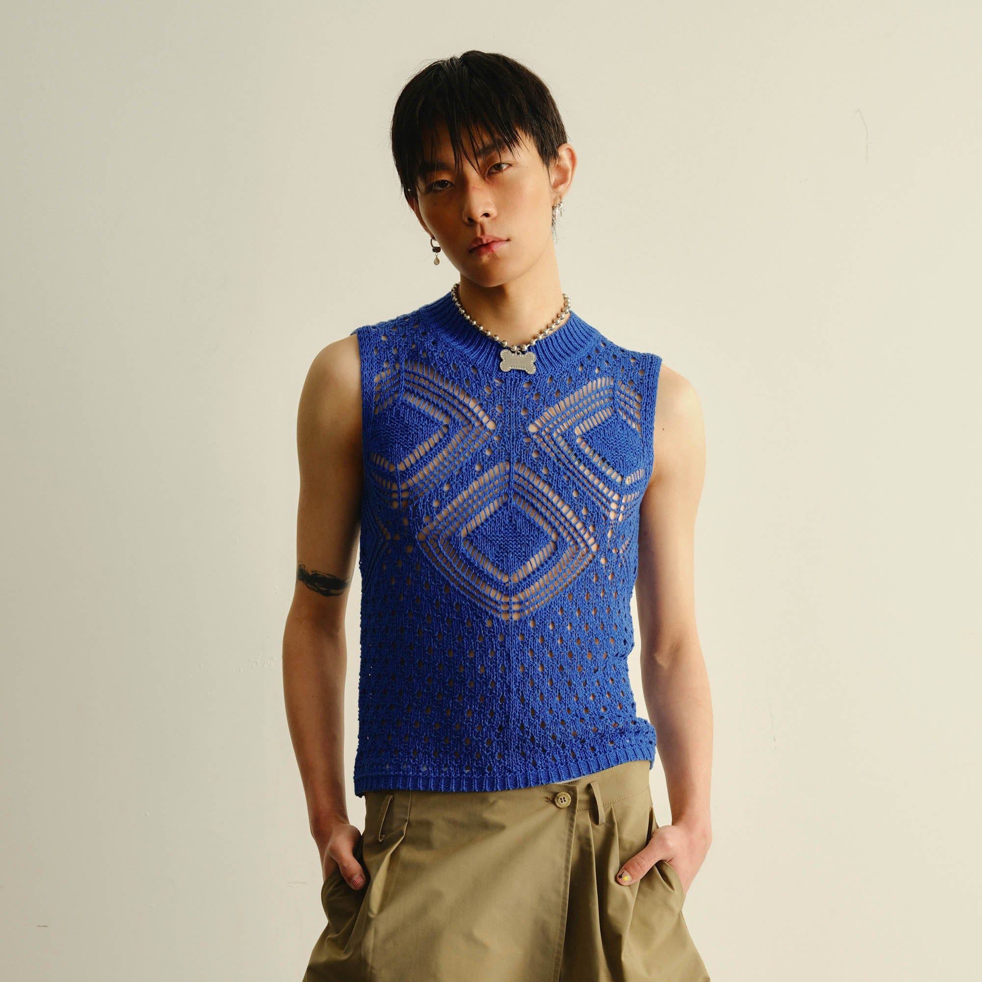 KADAKADA Geometric Crochet Vest, premium urban and streetwear designers apparel on PROJECTISR.com, KADAKADA