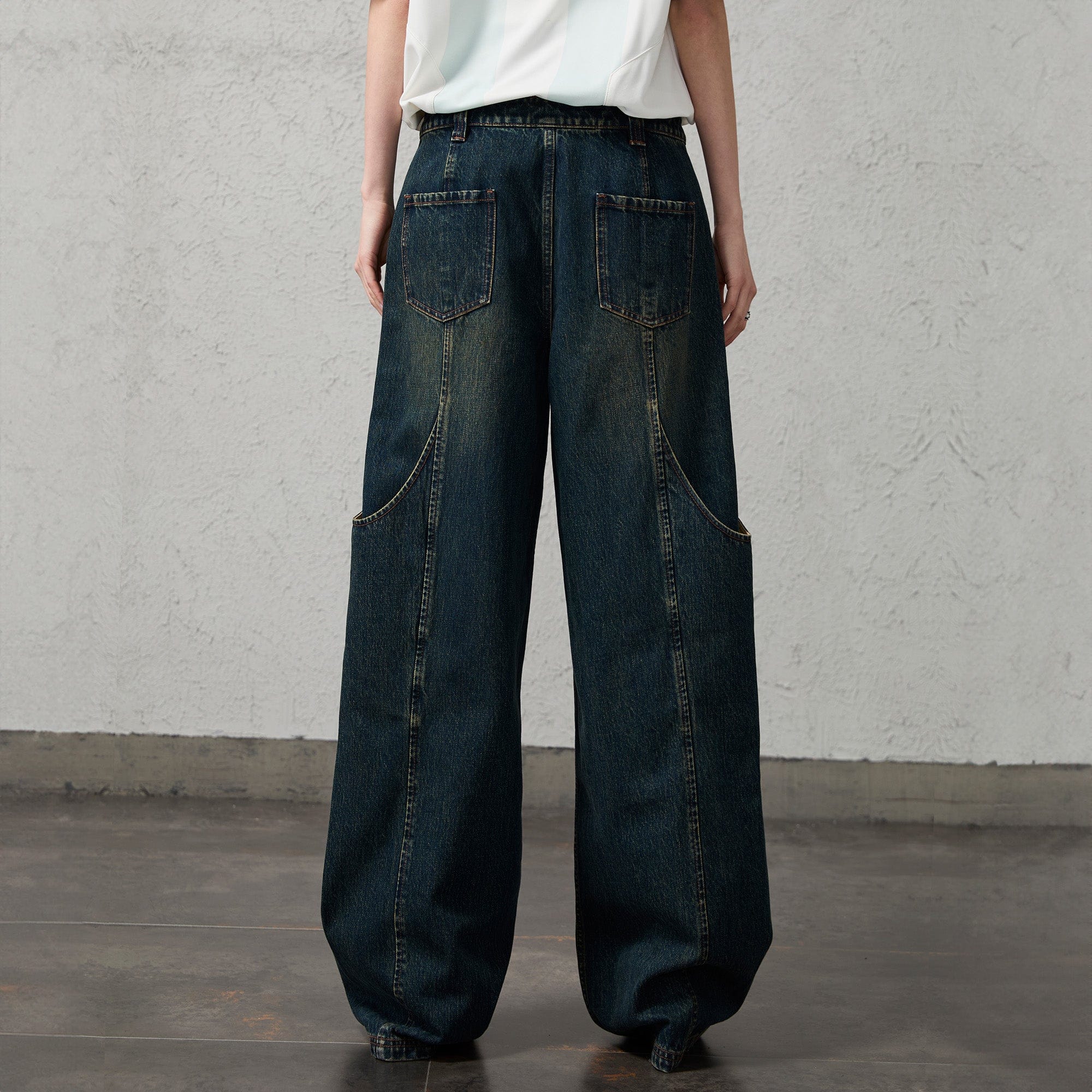 ORGANIC EMOTION Big-Pocket Paneled Wide-Leg Jeans