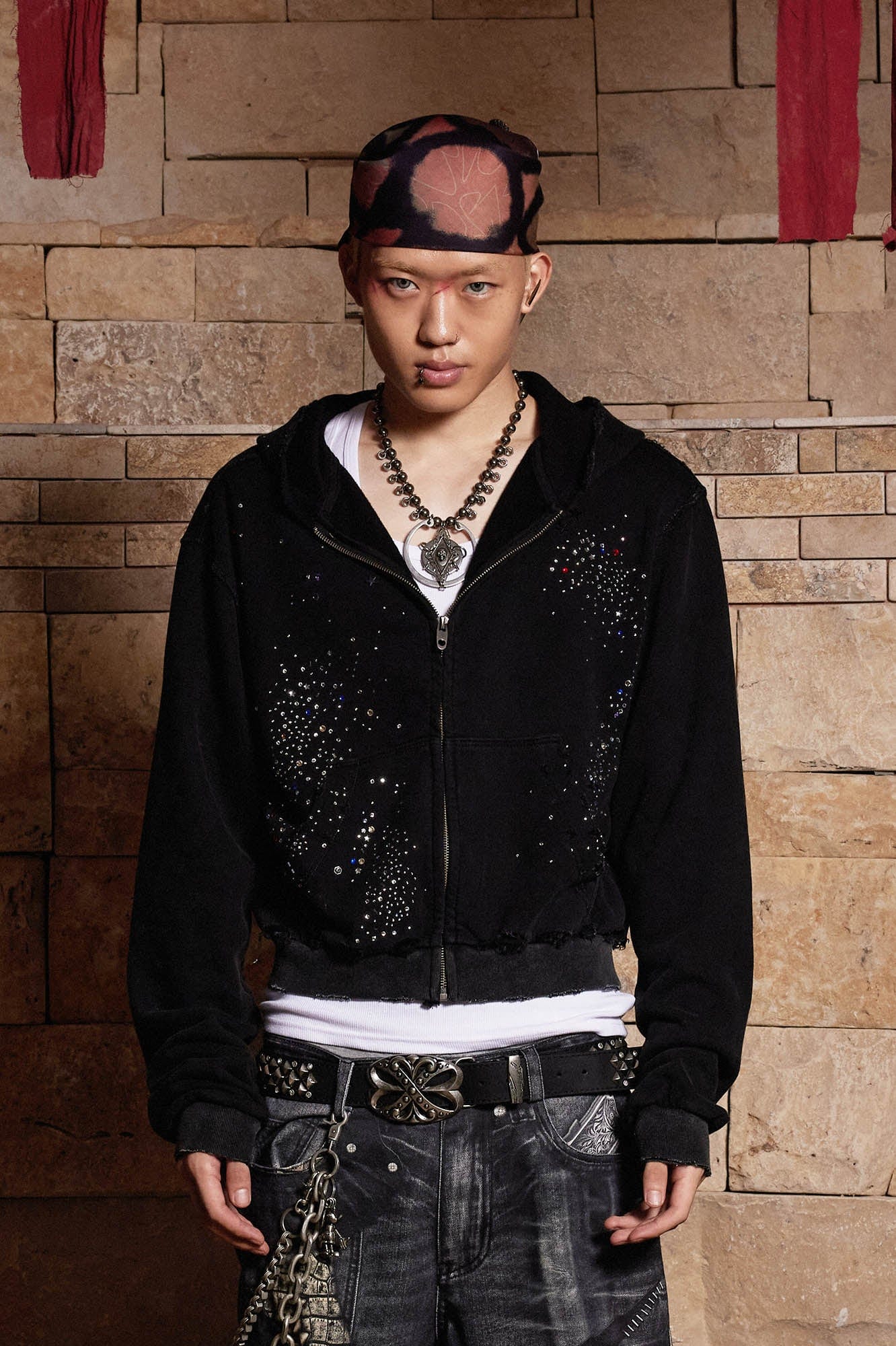 DND4DES Sparkle Diamond Distressed Zip-Up Hoodie, premium urban and streetwear designers apparel on PROJECTISR.com, DND4DES