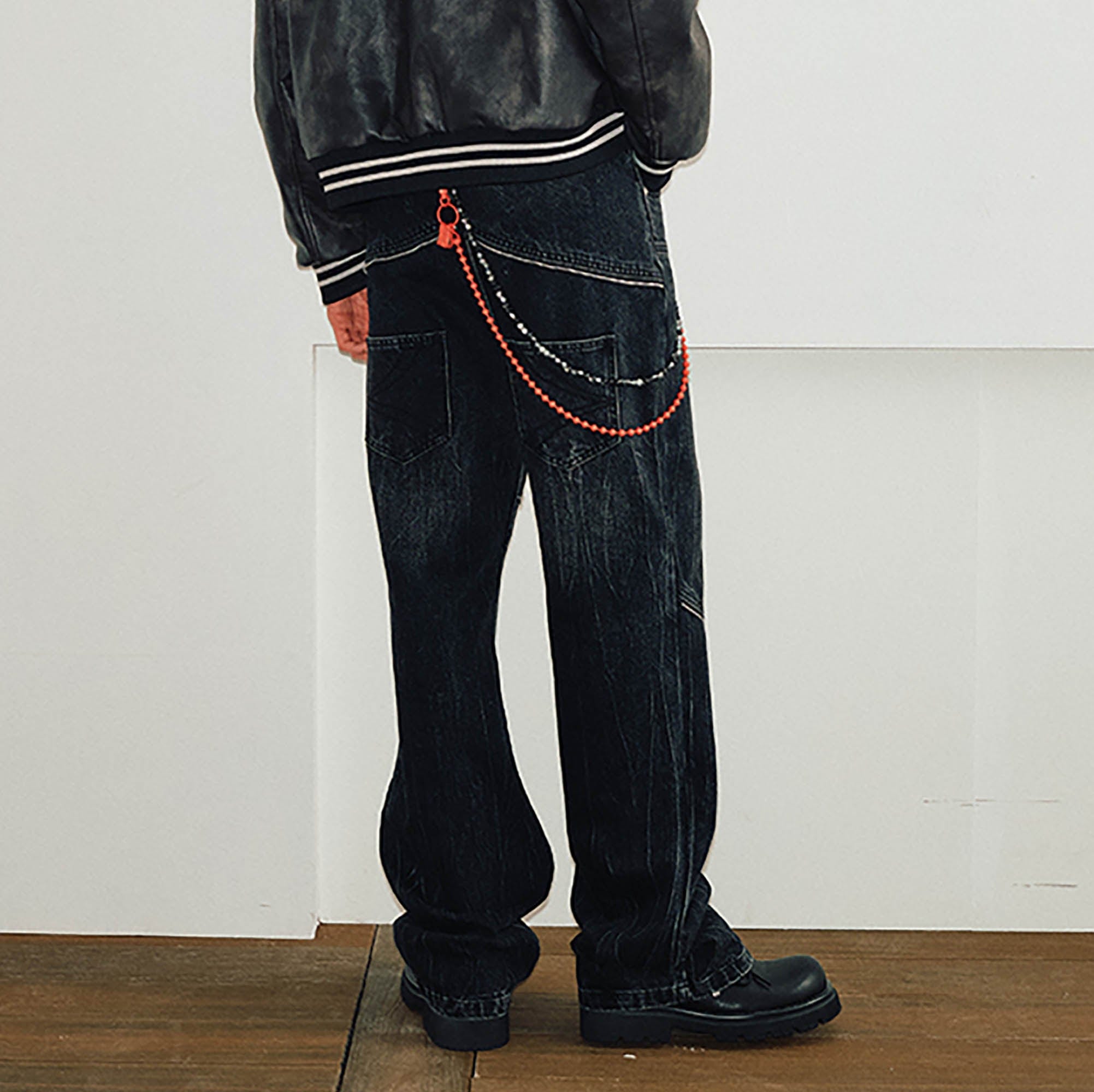 KREATE Arc Spliced Extended Button-Fly Jeans, premium urban and streetwear designers apparel on PROJECTISR.com, KREATE