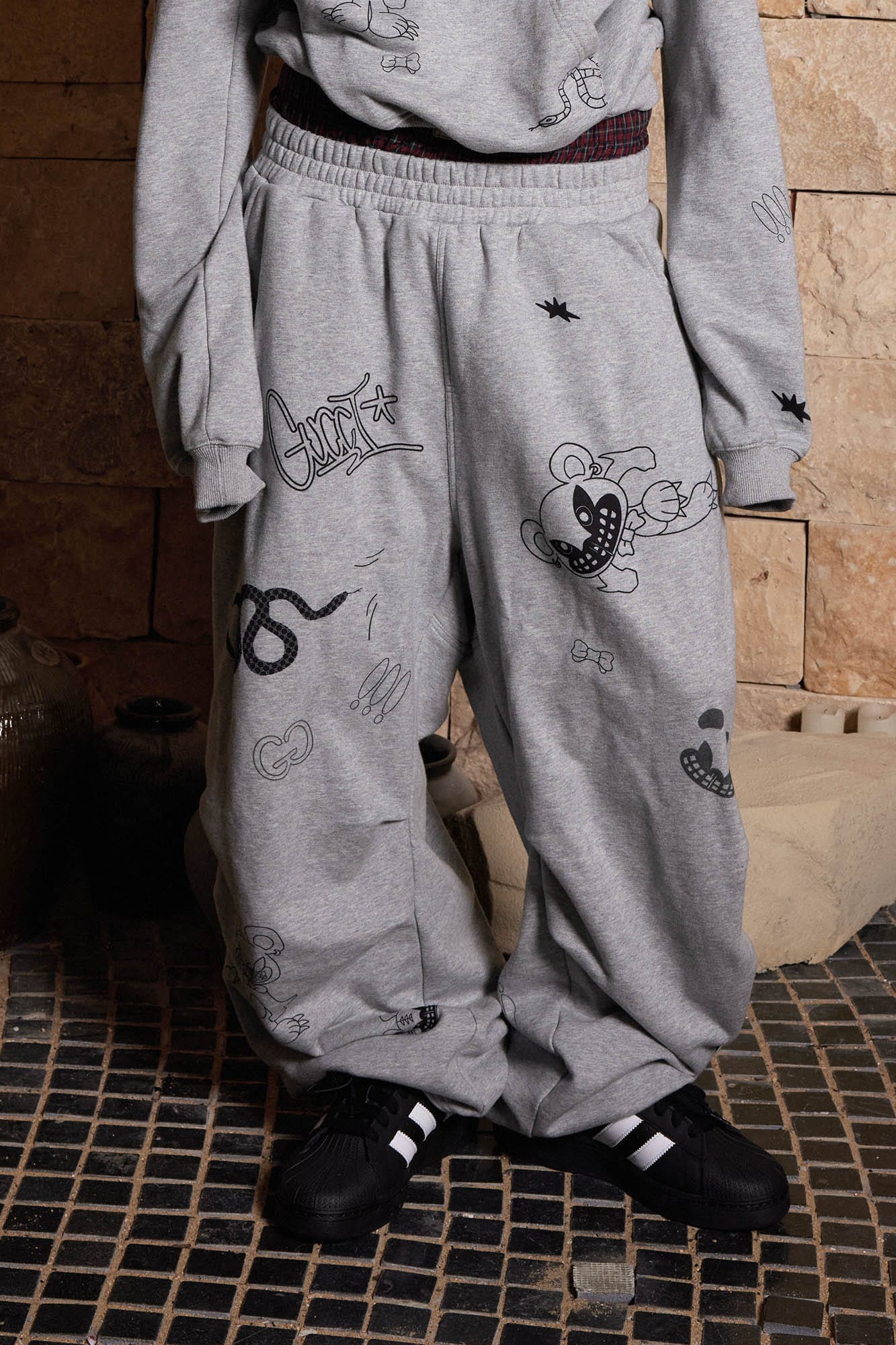 DND4DES Graffiti Crinkled Wide-Leg Sweatpants, premium urban and streetwear designers apparel on PROJECTISR.com, DND4DES