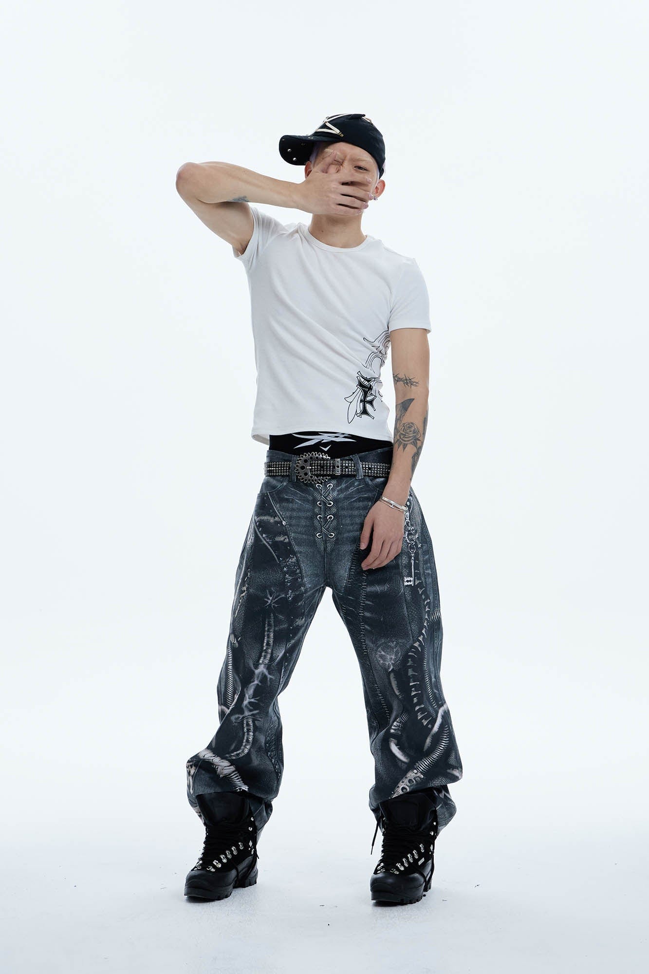 DND4DES Industrial Pipe Lace-Up Graphic Baggy Jeans, premium urban and streetwear designers apparel on PROJECTISR.com, DND4DES