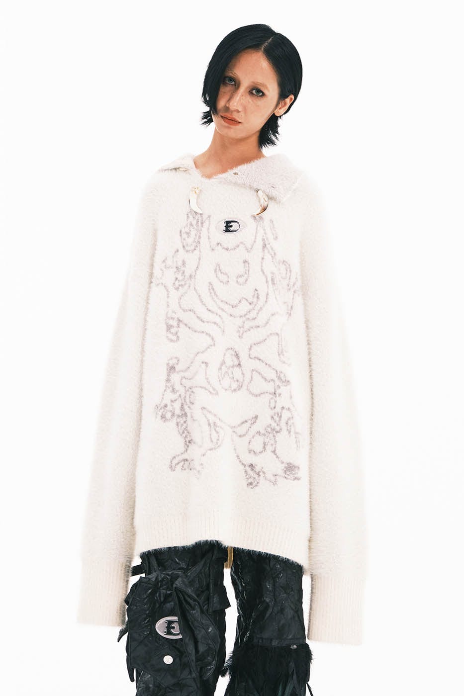 EMBRYO Devil Mohair Bone Turtleneck Sweater, premium urban and streetwear designers apparel on PROJECTISR.com, EMBRYO
