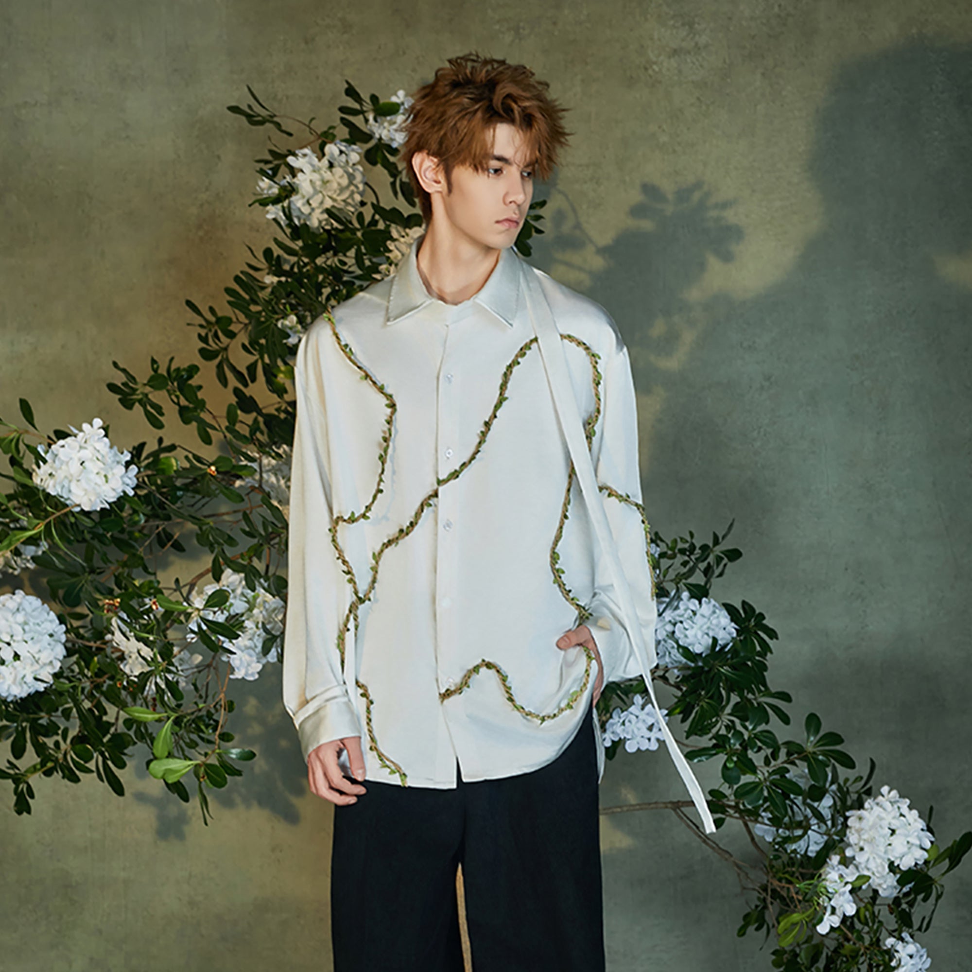 JIECHI Asym Vine Embellished Shirt