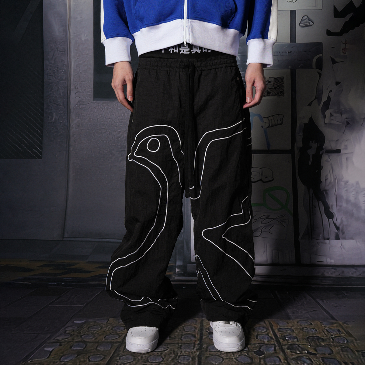 VINKID Pigeon Graphic Wide-Leg Nylon Pants, premium urban and streetwear designers apparel on PROJECTISR.com, VINKID