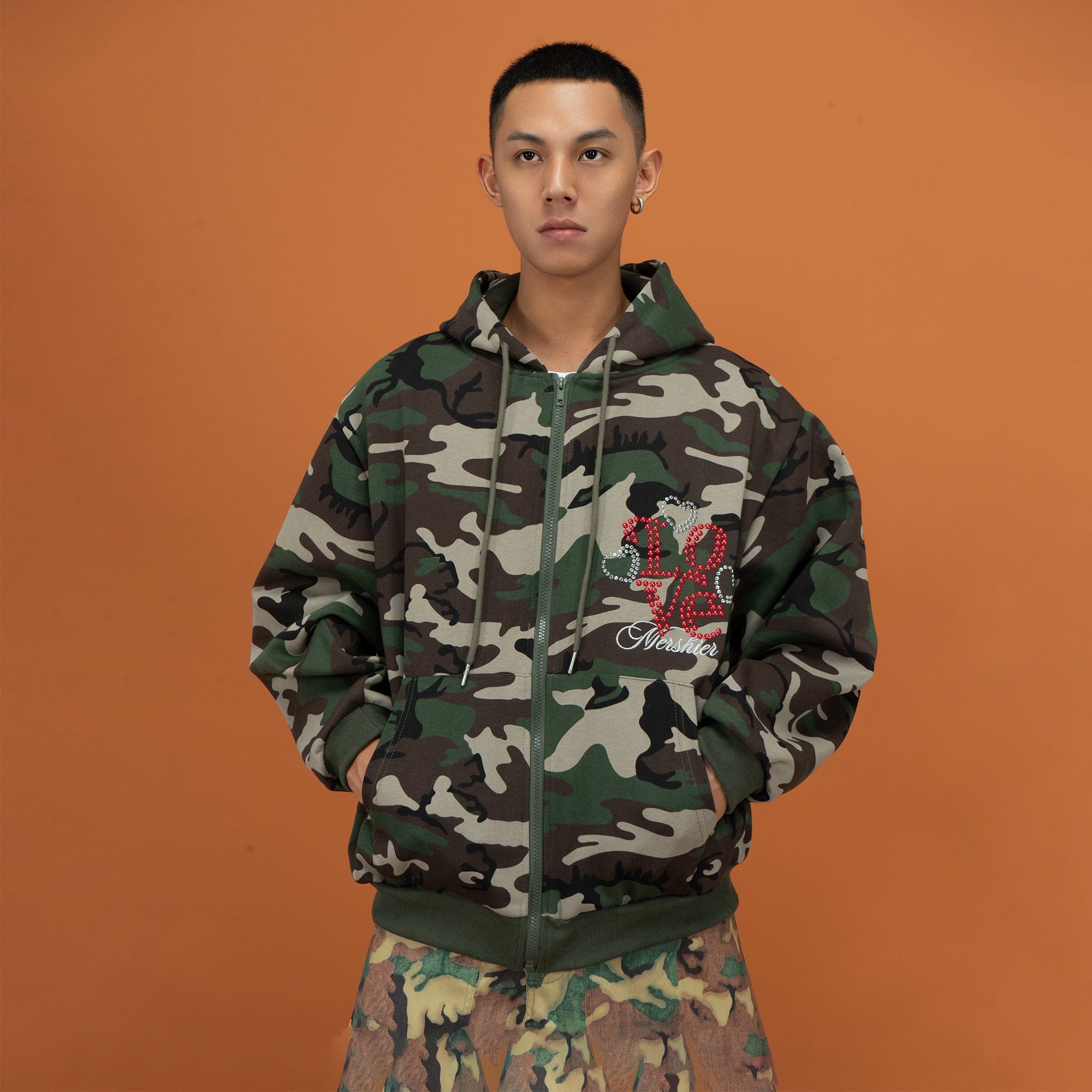 CLP Camo Studded Zip-Up Hoodie, premium urban and streetwear designers apparel on PROJECTISR.com, CLP