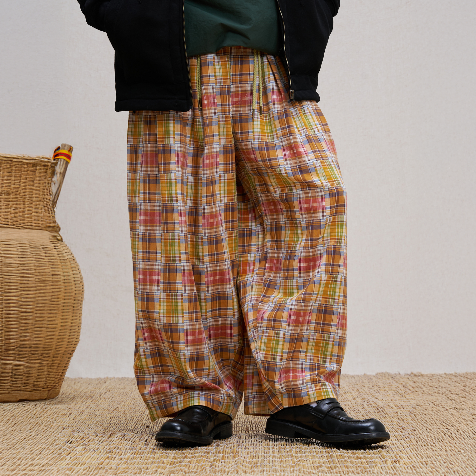 UNLIMITED MOTE Patchwork Plaid Balloon Pants