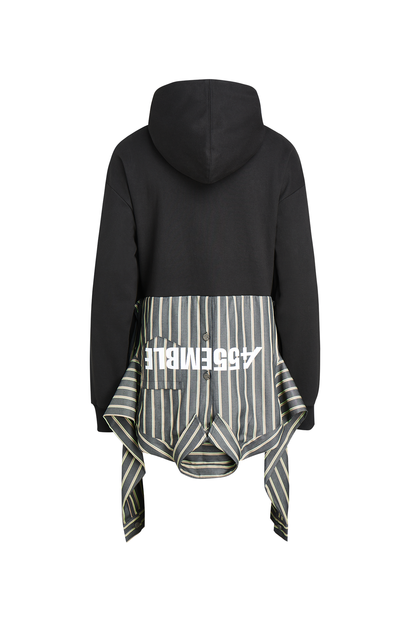 455EMBLE Deconstructed Layered Stripes Shirt-Paneled Hoodie