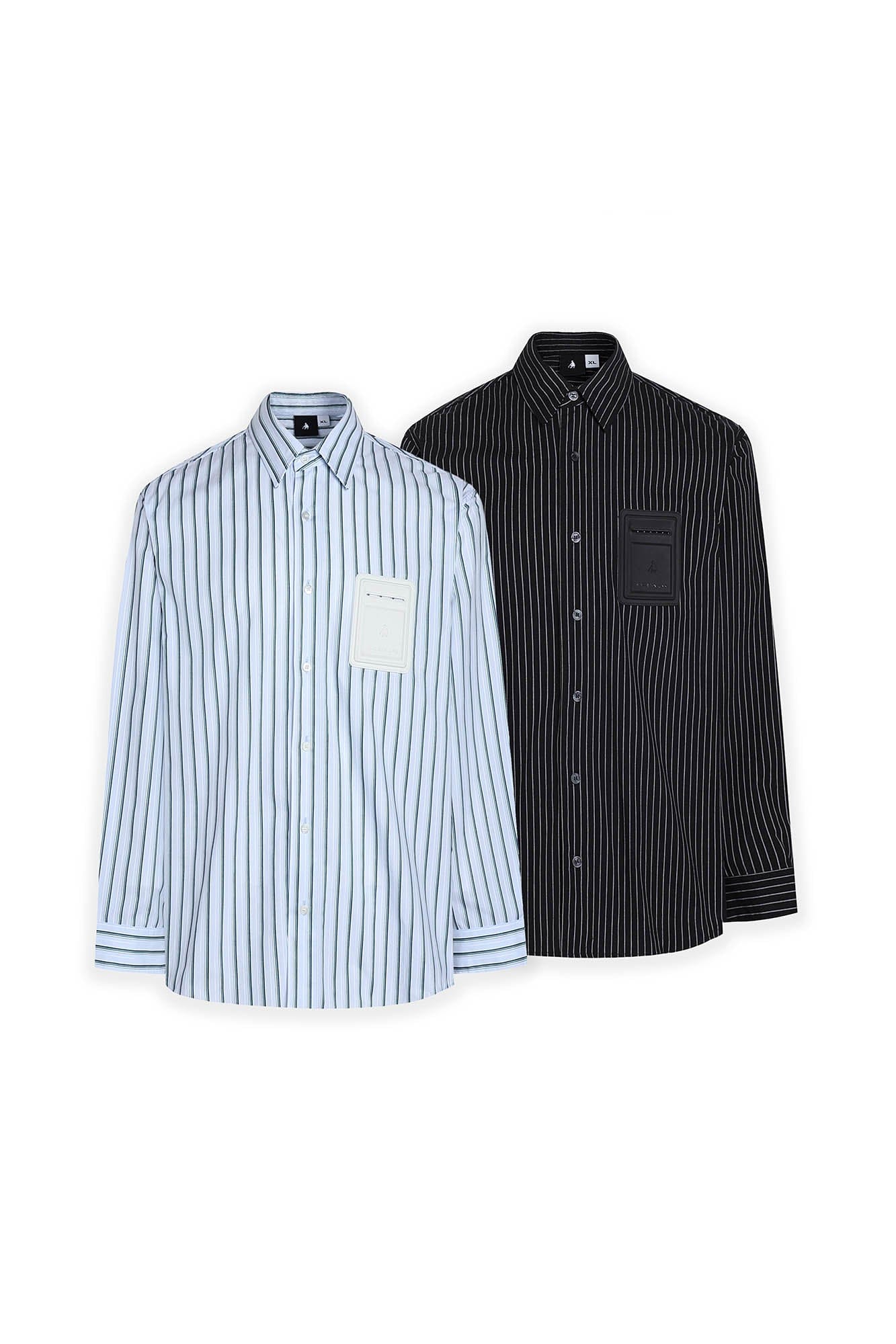 FACEONLAB Striped Patch-Pocket Poplin Shirt, premium urban and streetwear designers apparel on PROJECTISR.com, FACEONLAB