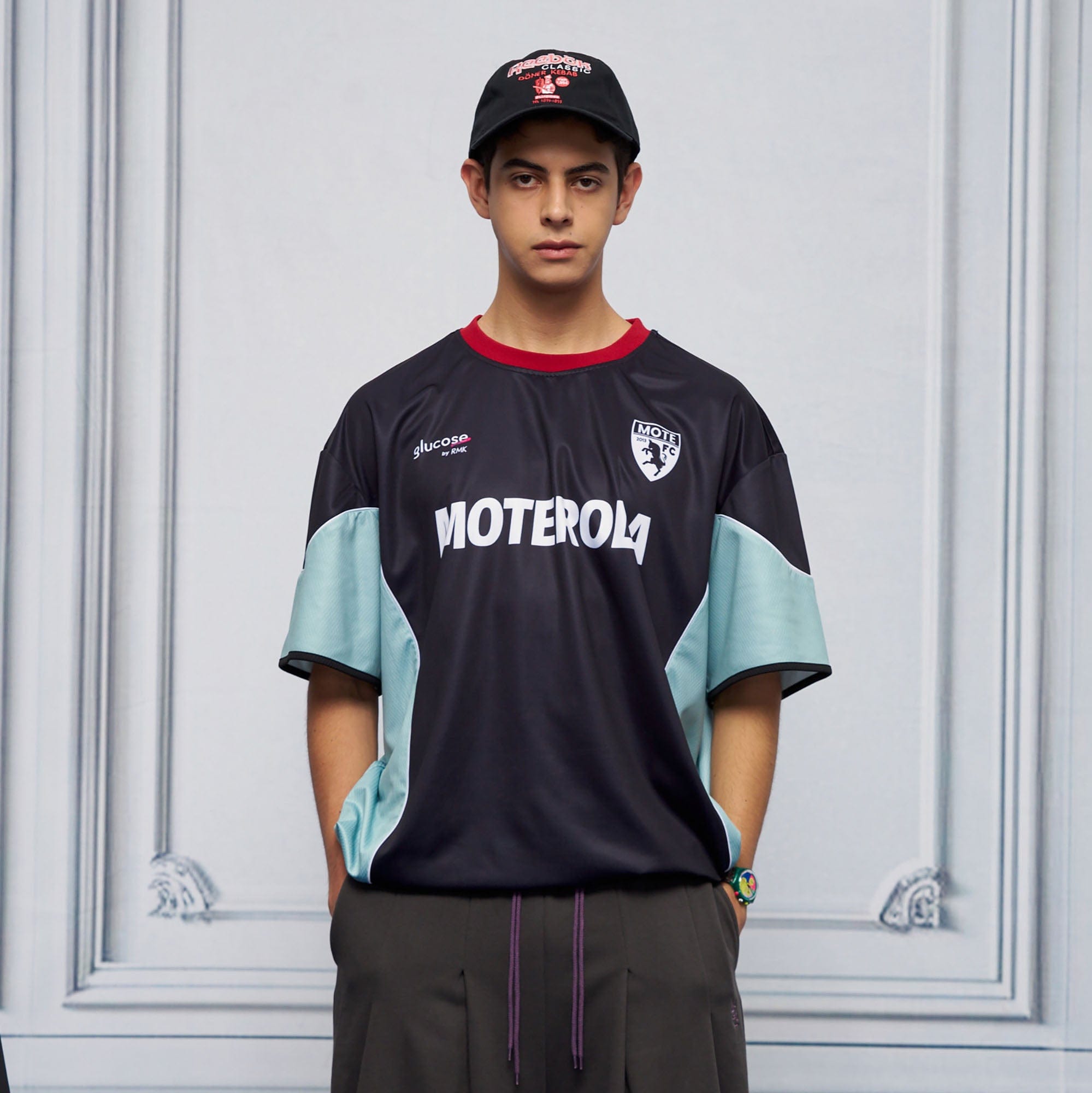 UNLIMITED MOTE x glucose by RMK Contrast Spliced Drawstring Hem Jersey, premium urban and streetwear designers apparel on PROJECTISR.com, UNLIMITED MOTE