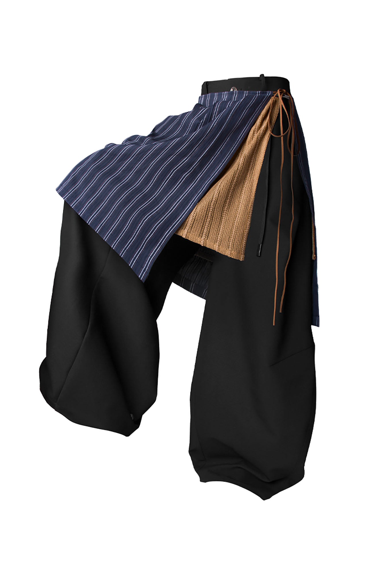 RELABEL Layered Striped Apron Wide-Leg Pants, premium urban and streetwear designers apparel on PROJECTISR.com, RELABEL