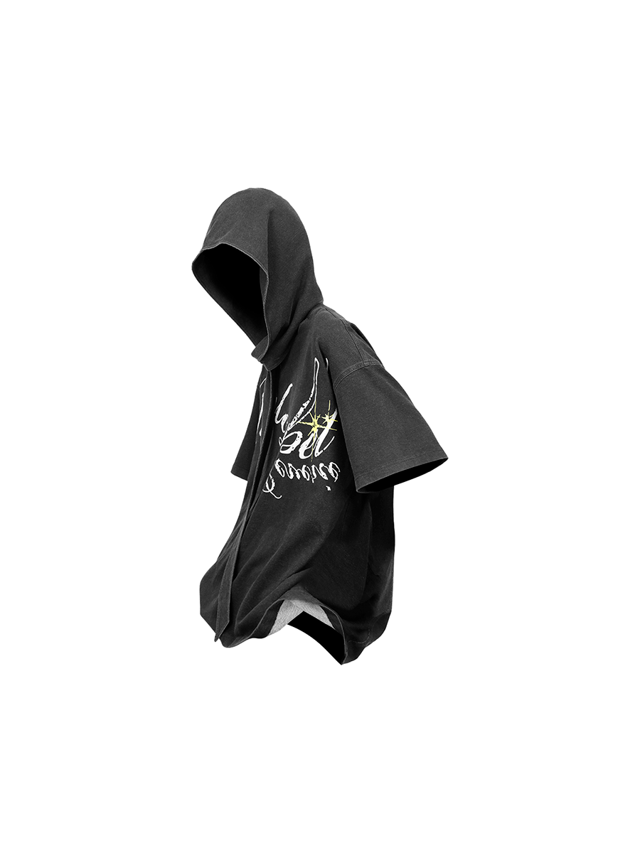 RELABEL Detachable Hood Washed Denim Tee, premium urban and streetwear designers apparel on PROJECTISR.com, RELABEL