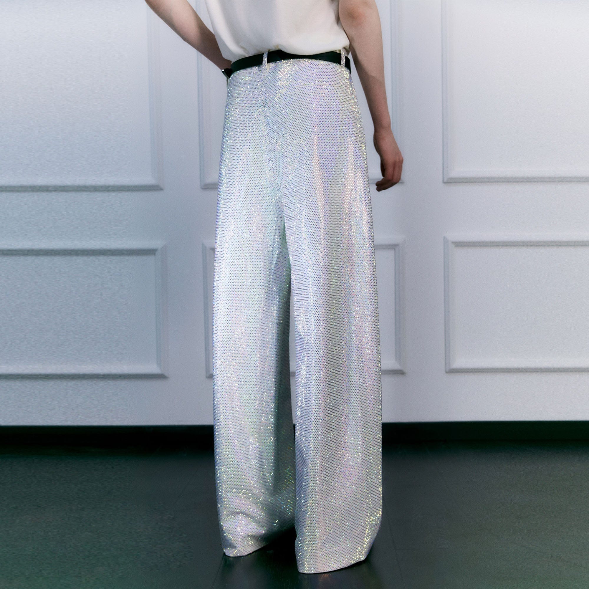 FACEONLAB Iridescent Diamond Wide-Leg Pants, premium urban and streetwear designers apparel on PROJECTISR.com, FACEONLAB