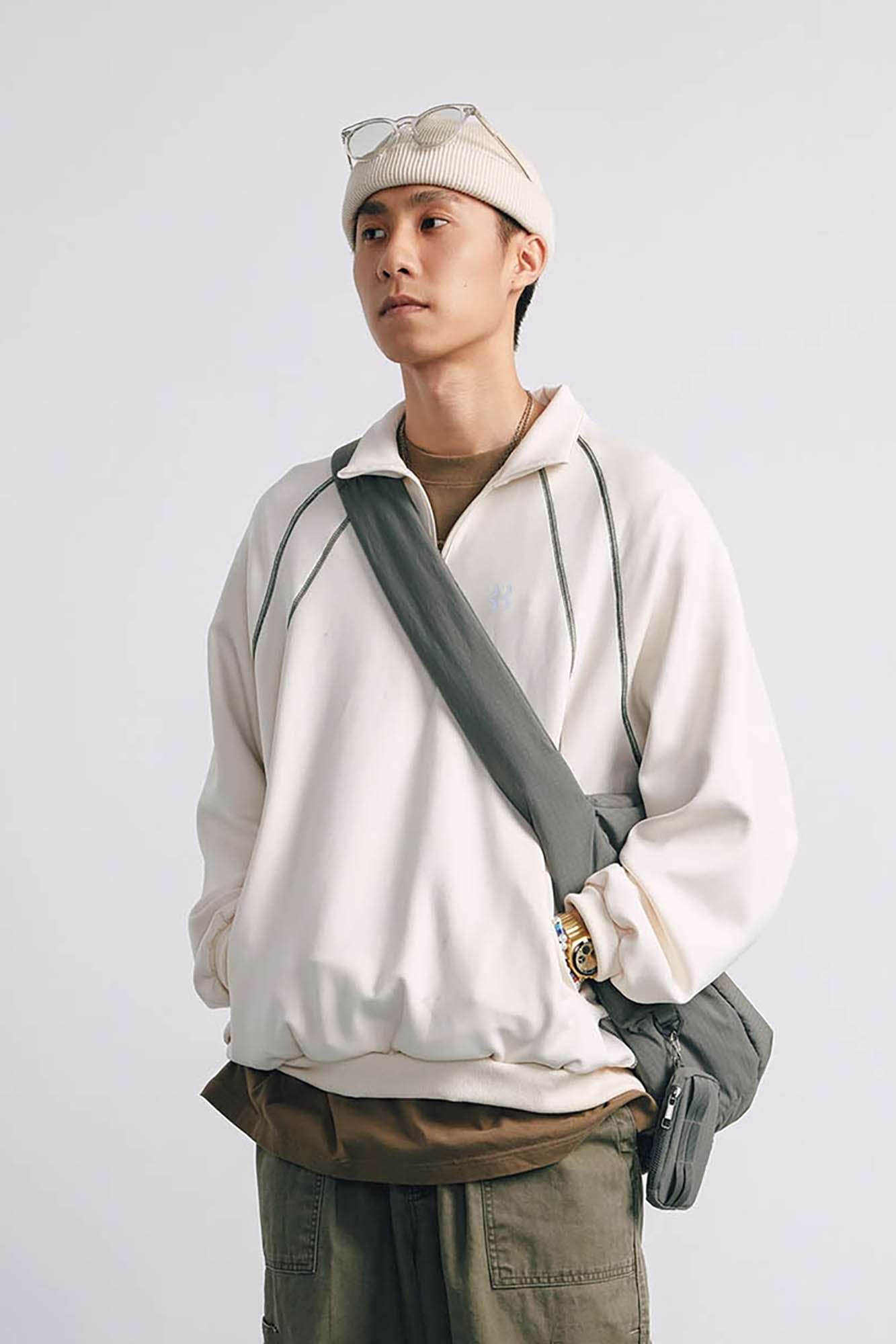 BANANA CLUB Stitch Half-Zip Pullover Sweatshirt, premium urban and streetwear designers apparel on PROJECTISR.com, BANANA CLUB