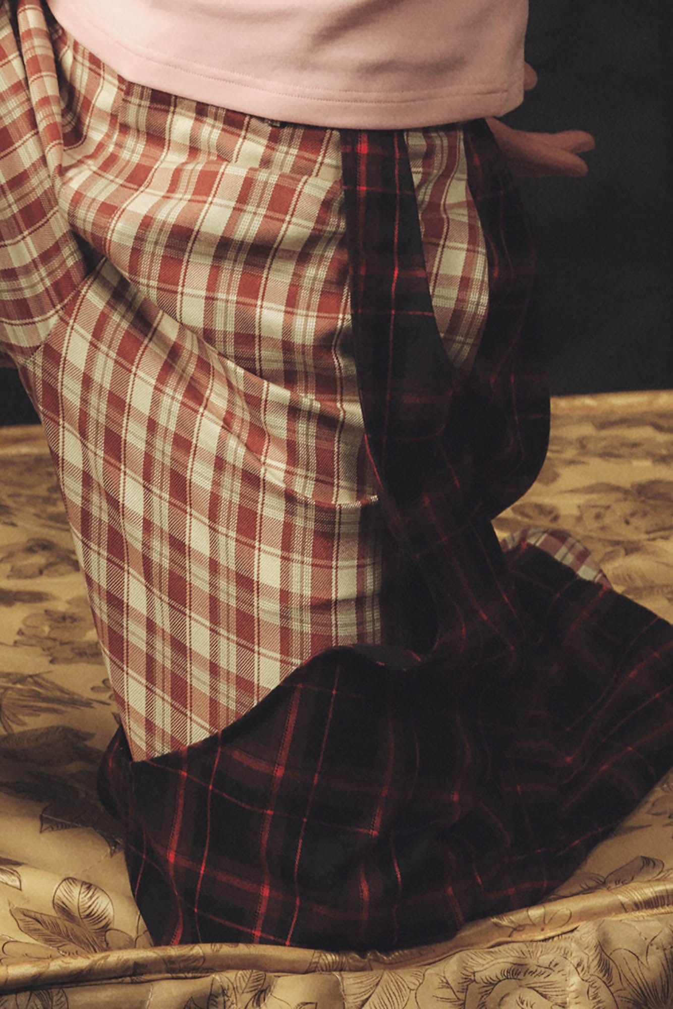 KADAKADA Double Layer Plaid Wide-Leg Pants, premium urban and streetwear designers apparel on PROJECTISR.com, KADAKADA