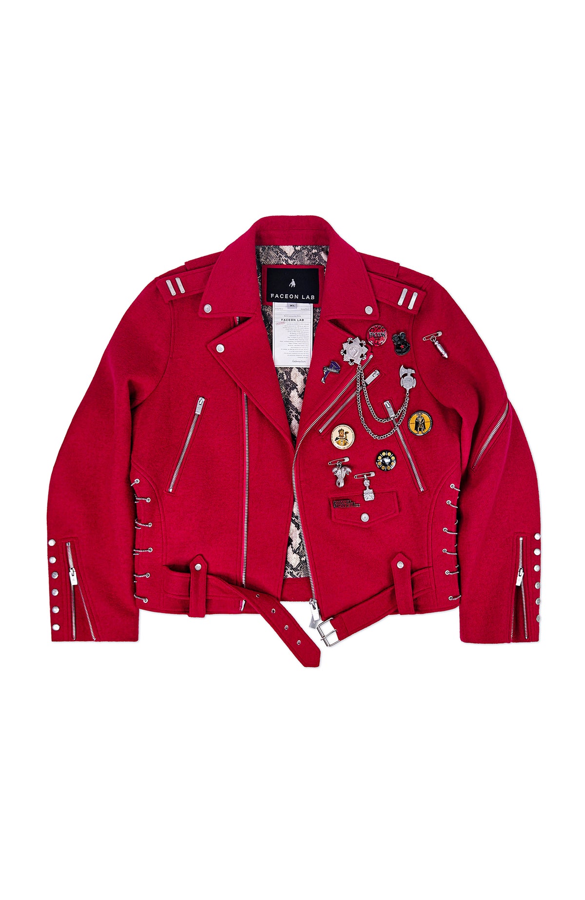 FACEONLAB Wool-Blend Badge Biker Jacket