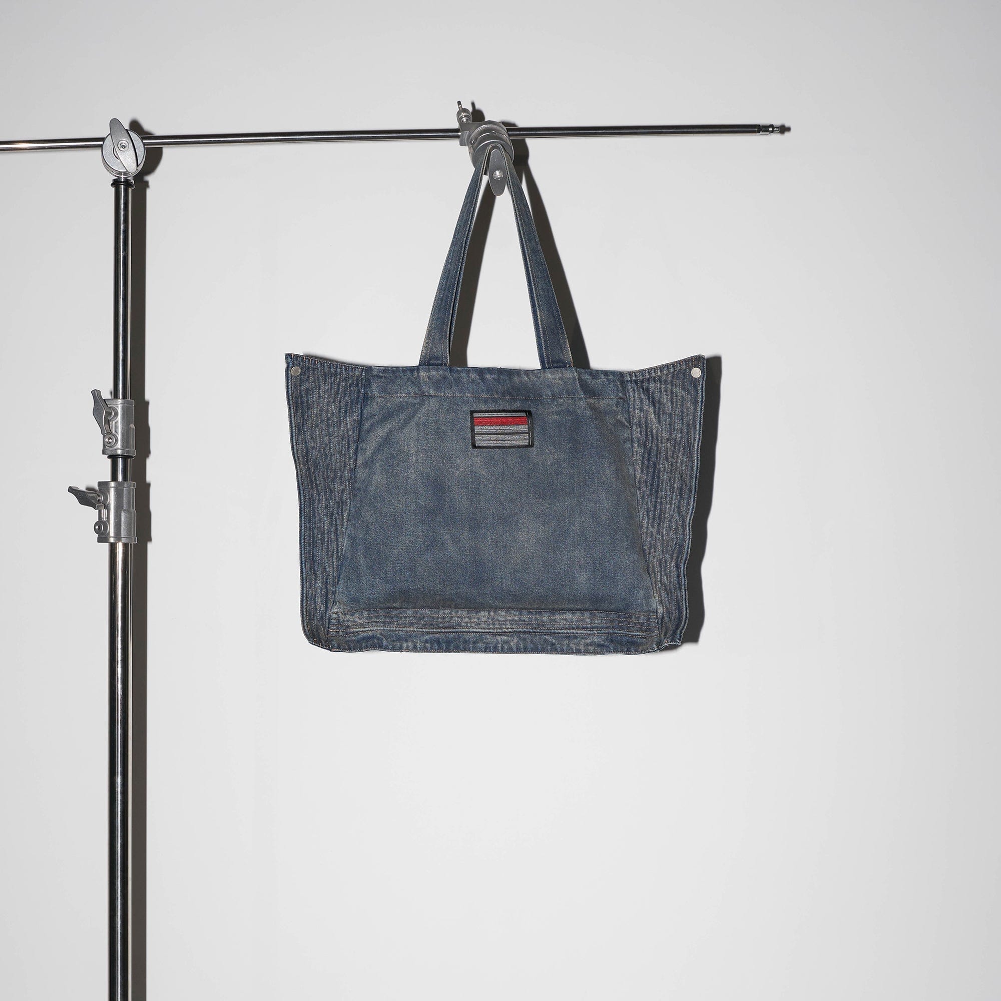 49PERCENT Modern Washed Foldable Denim Tote Bag, premium urban and streetwear designers apparel on PROJECTISR.com, 49PERCENT