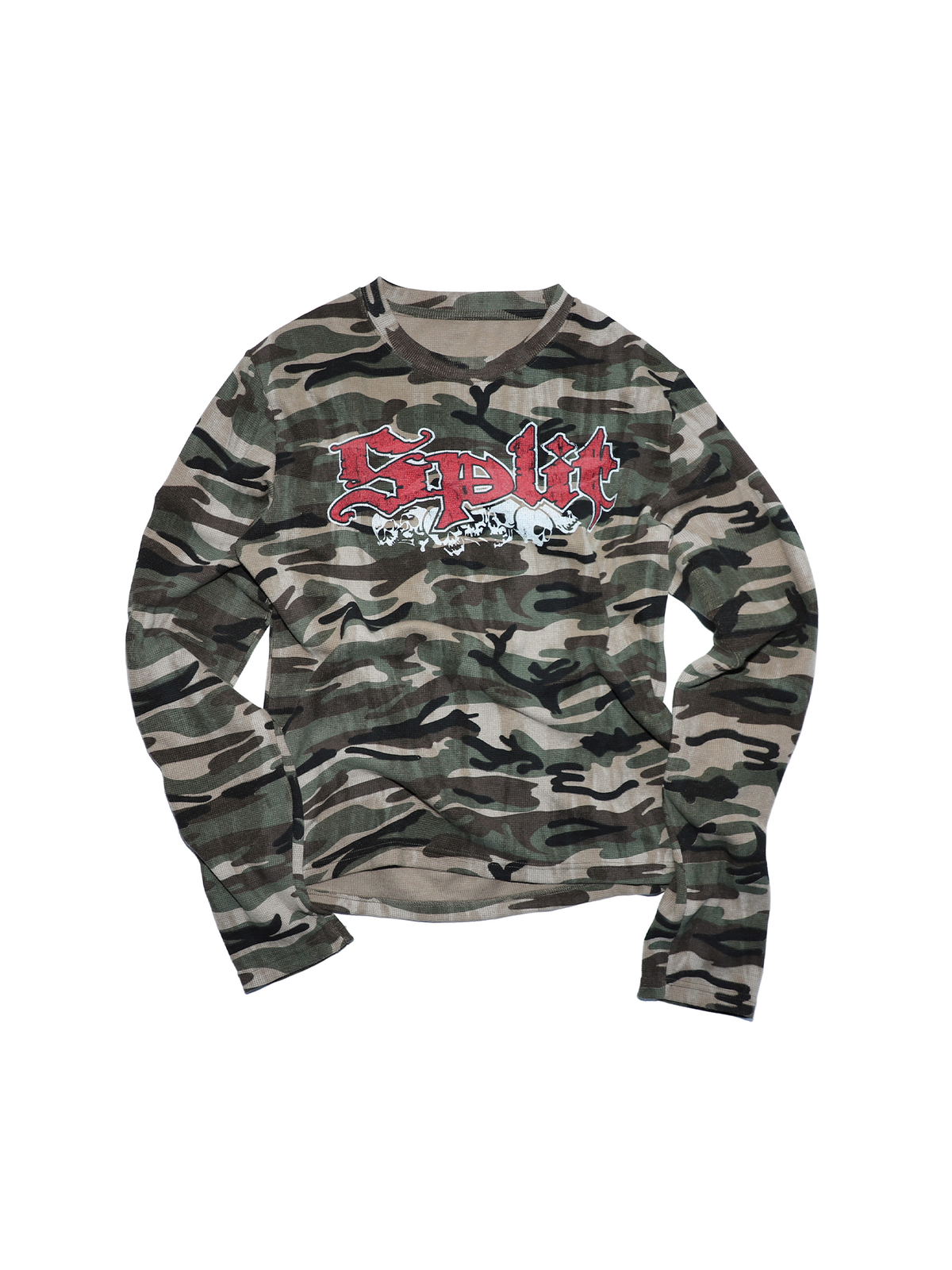 THEWET Camo Skull Graphic Waffle Long-Sleeve Tee