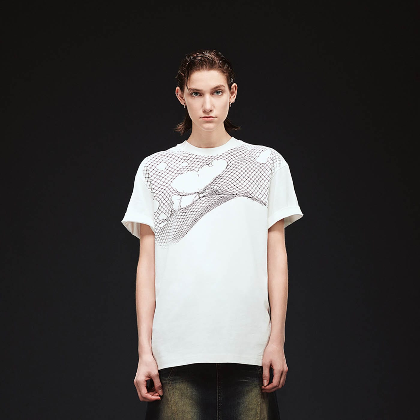 ARTIFICIAL WORLD Broken Mesh Graphic T-Shirt, premium urban and streetwear designers apparel on PROJECTISR.com, ARTIFICIAL WORLD