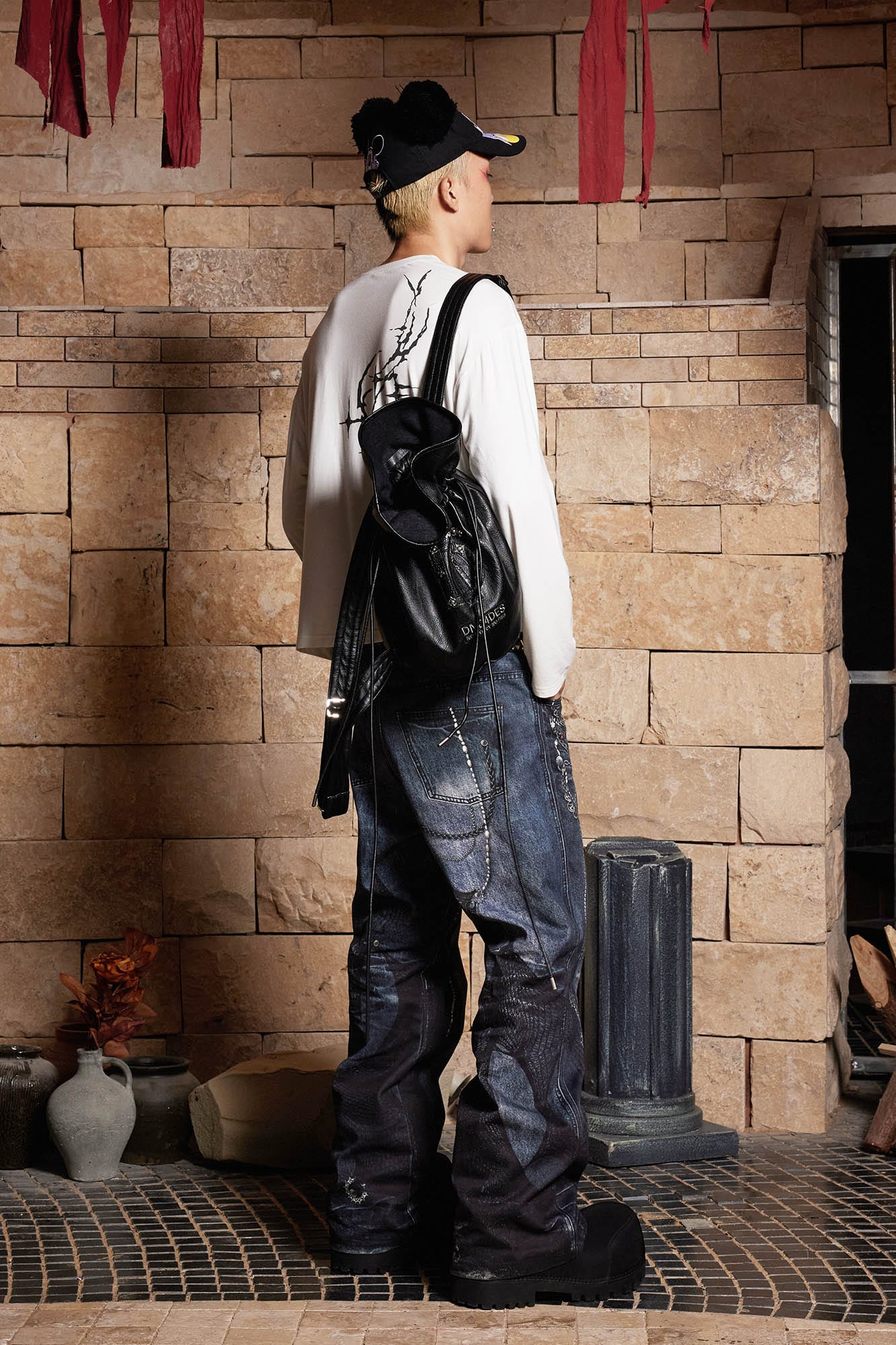 DND4DES Chain Lace Patchwork Flared Jeans, premium urban and streetwear designers apparel on PROJECTISR.com, DND4DES