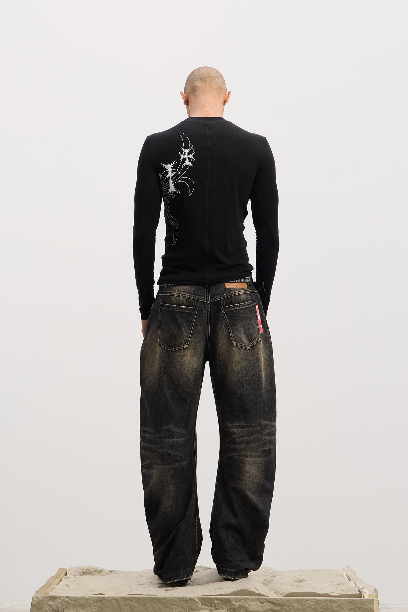 DND4DES Washed Button-Up Balloon-Leg Jeans, premium urban and streetwear designers apparel on PROJECTISR.com, DND4DES