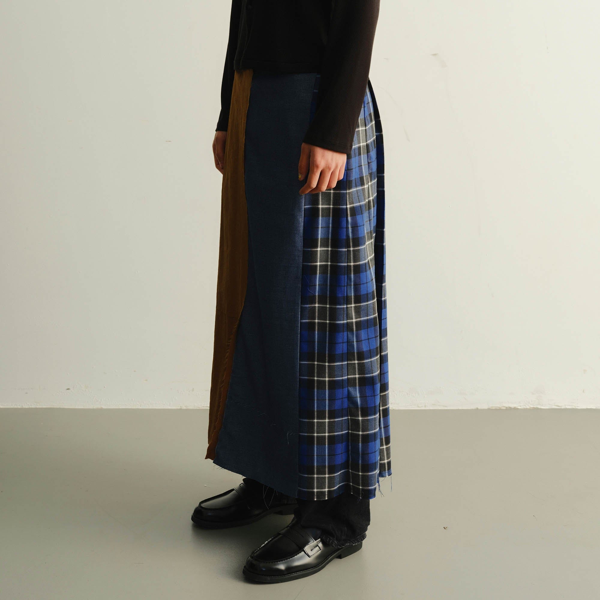 KADAKADA Paneled Reversible Plaid Raw-Edge Maxi Skirt, premium urban and streetwear designers apparel on PROJECTISR.com, KADAKADA