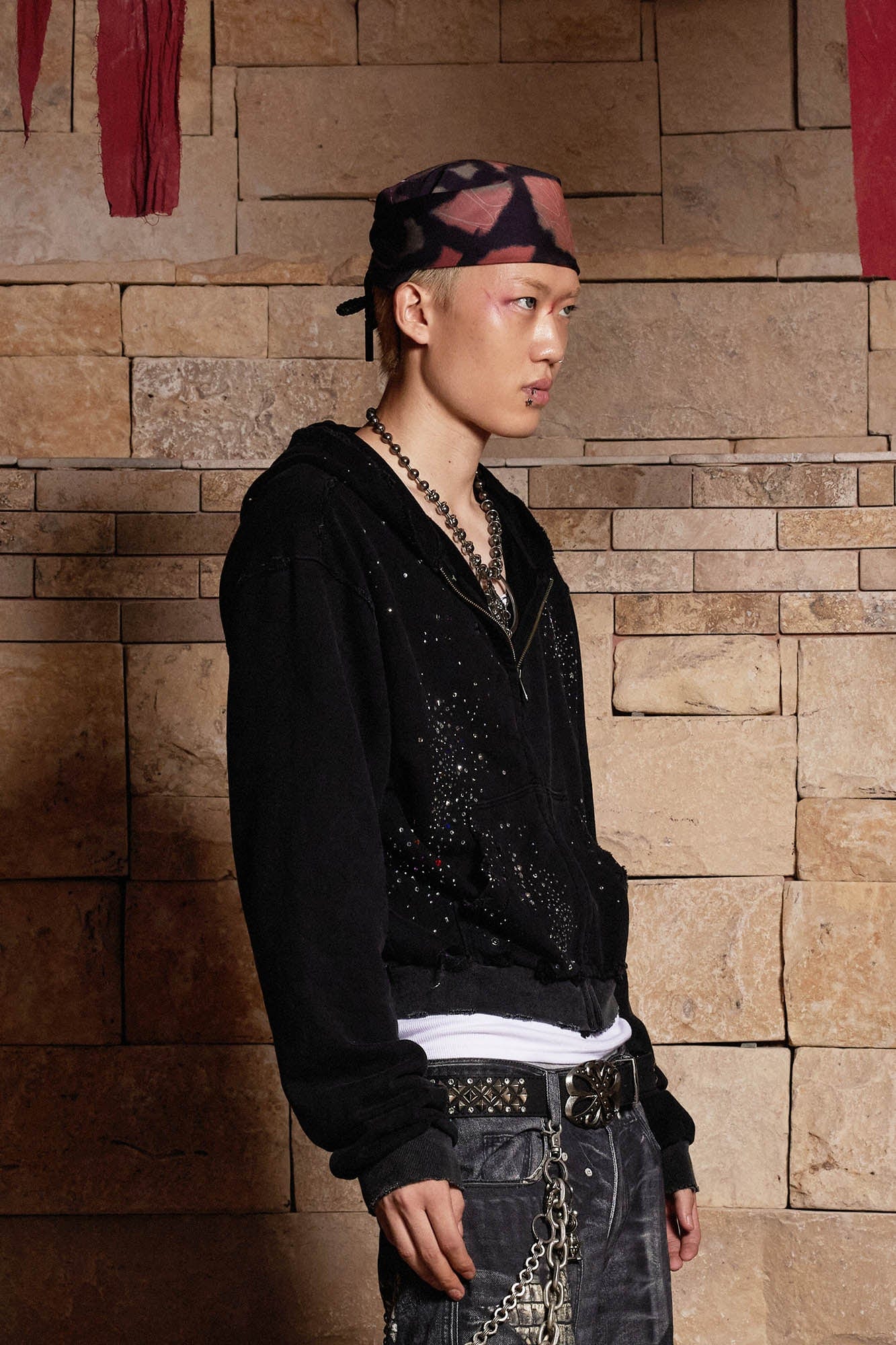 DND4DES Sparkle Diamond Distressed Zip-Up Hoodie, premium urban and streetwear designers apparel on PROJECTISR.com, DND4DES