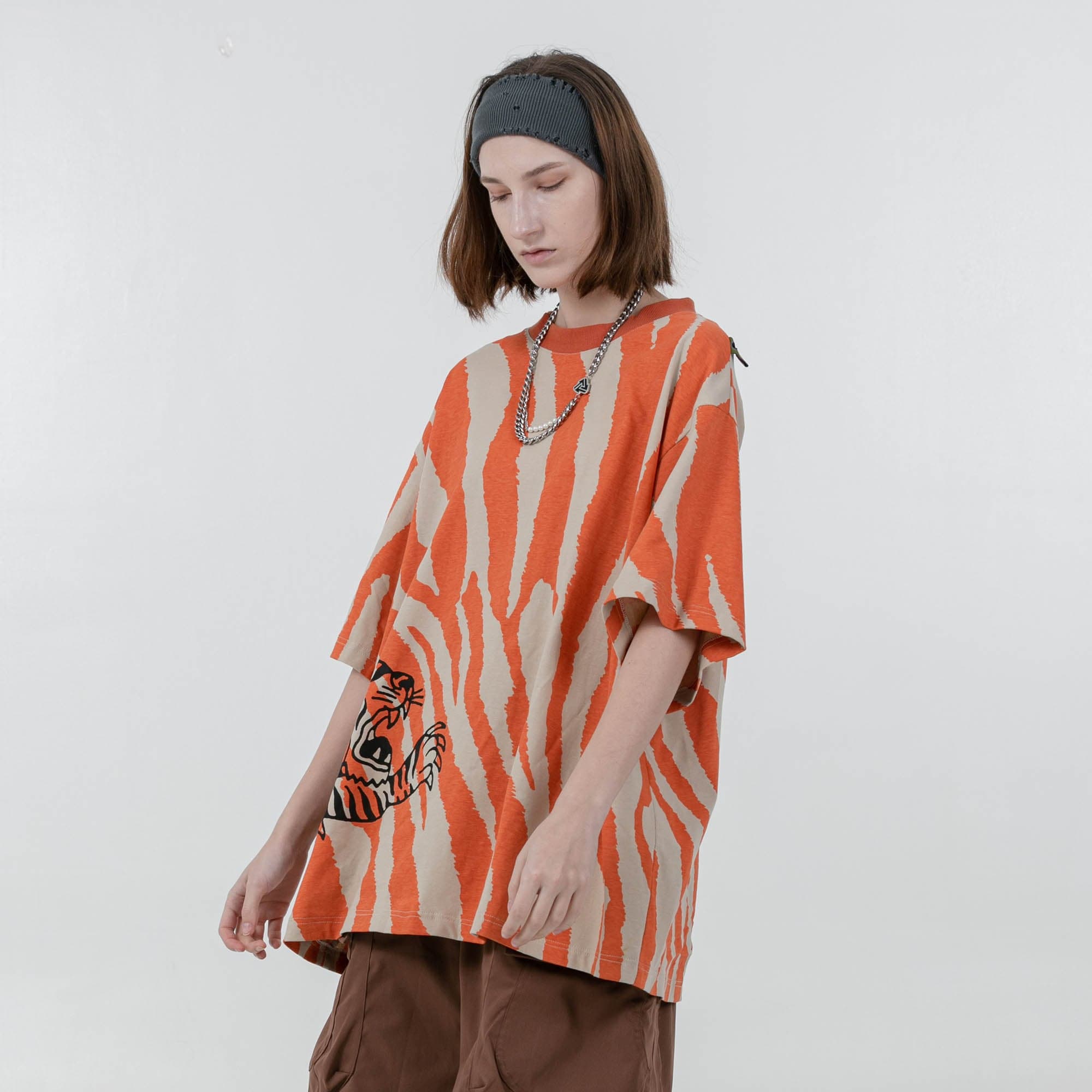 ERROR CODE ROBOT Tiger Stripe Oversized T-Shirt, premium urban and streetwear designers apparel on PROJECTISR.com, ERROR CODE ROBOT