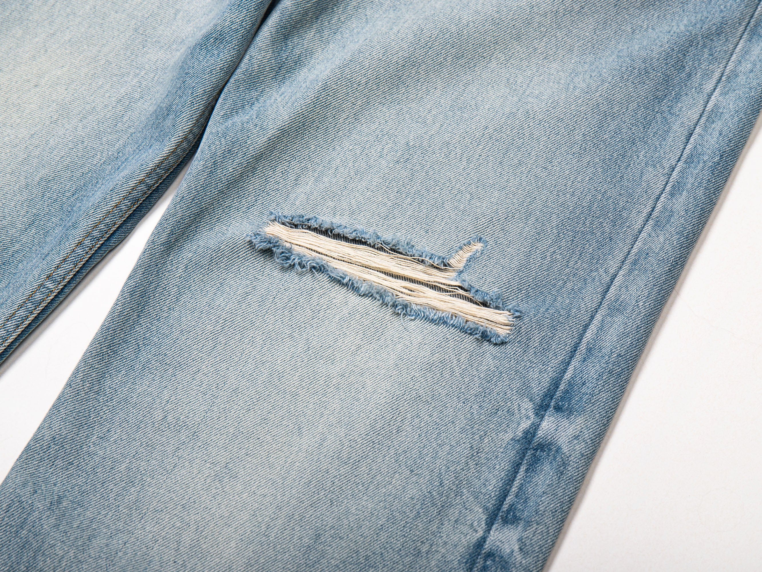 LEONSENSE Washed Ripped Frayed Straight-Leg Jeans, premium urban and streetwear designers apparel on PROJECTISR.com, LEONSENSE