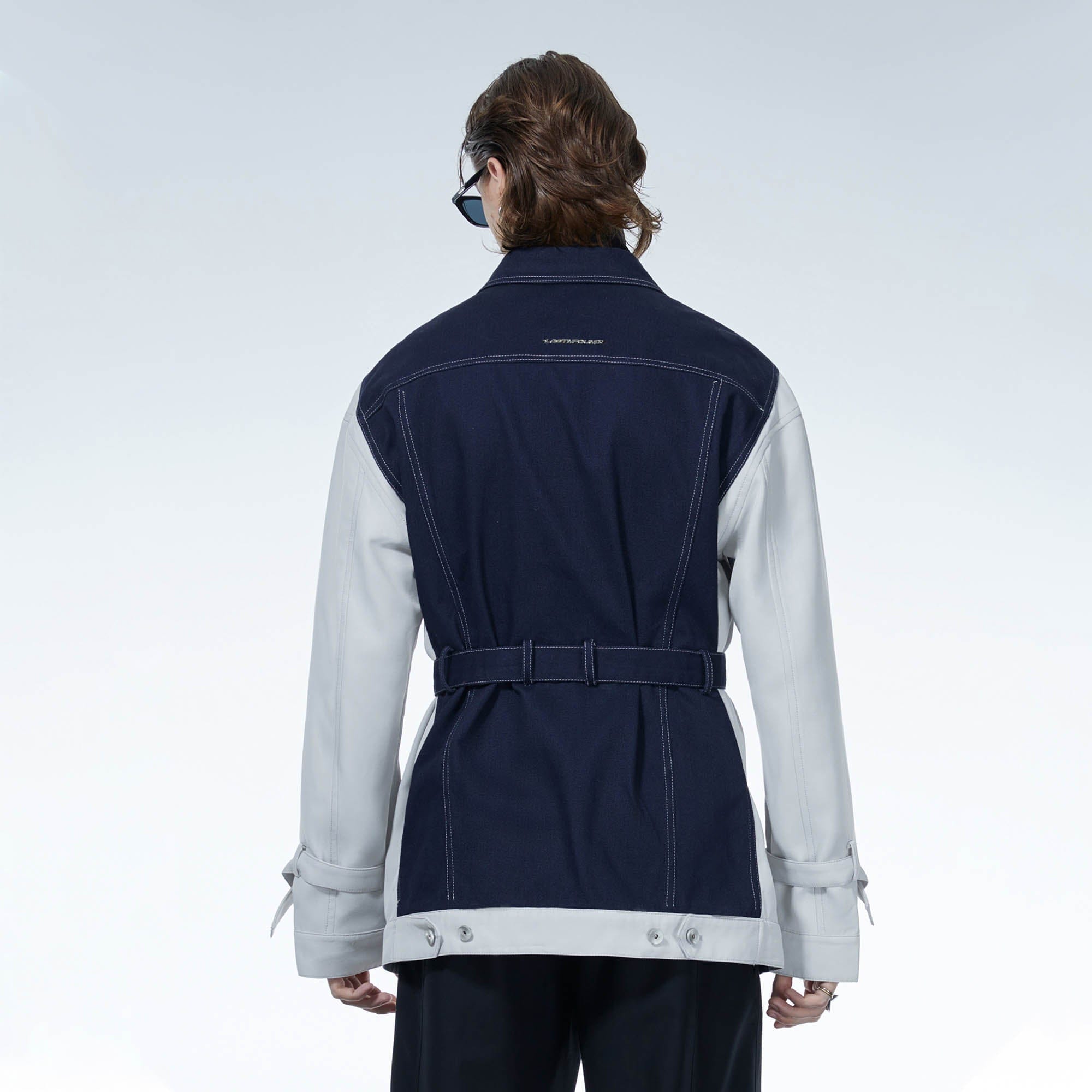 LOSTNFOUND Spliced Stitch Strappy Jacket, premium urban and streetwear designers apparel on PROJECTISR.com, LOSTNFOUND