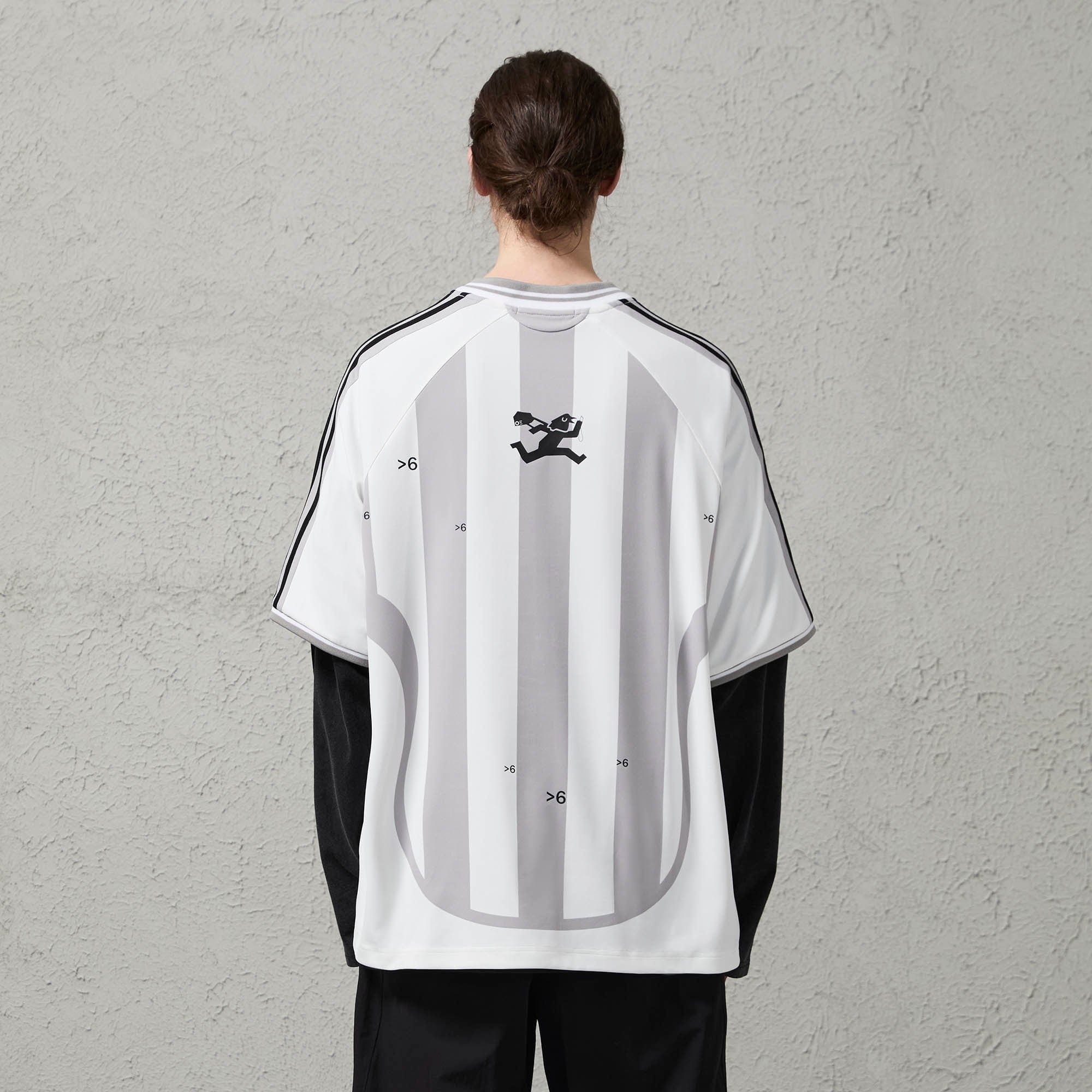 ORGANIC EMOTION Striped Badge Graphics Soccer Jersey, premium urban and streetwear designers apparel on PROJECTISR.com, ORGANIC EMOTION