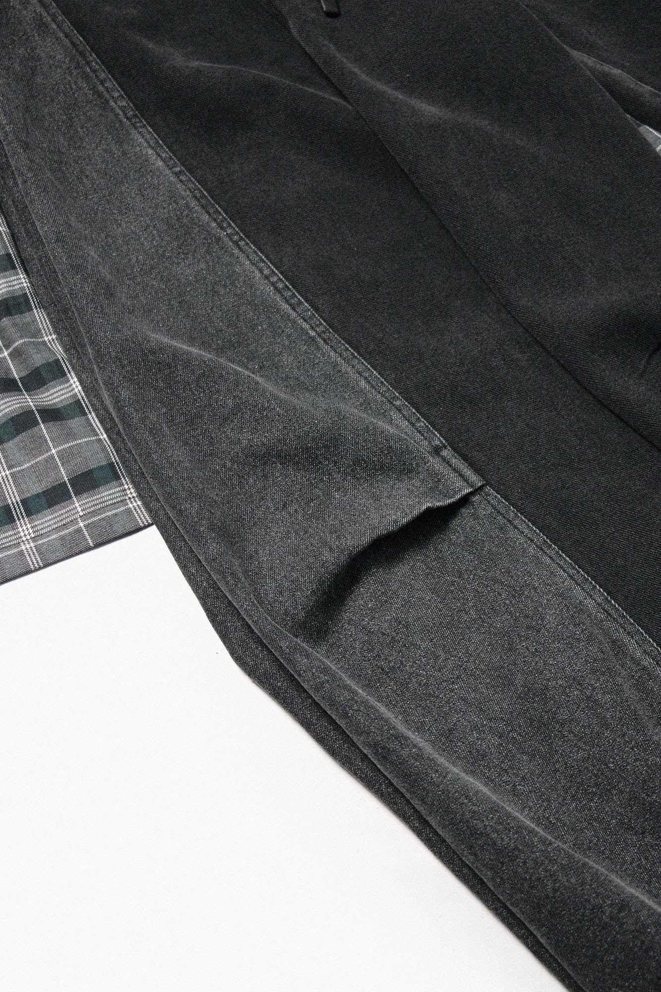 RELABEL Detachable Plaid Back Flap Spliced Jeans, premium urban and streetwear designers apparel on PROJECTISR.com, RELABEL