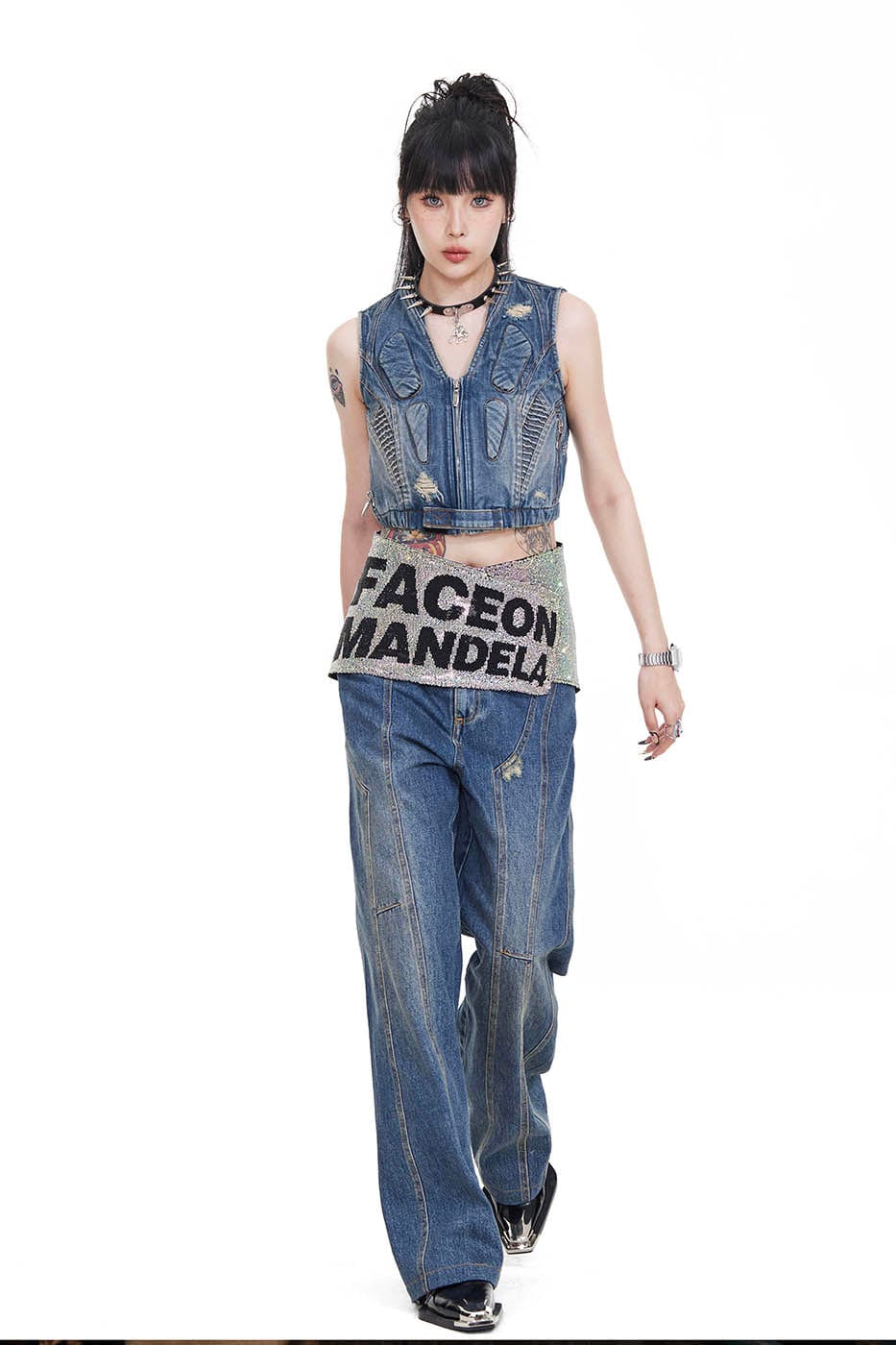 FACEONLAB Deconstructed Ripped Biker's Vest, premium urban and streetwear designers apparel on PROJECTISR.com, FACEONLAB
