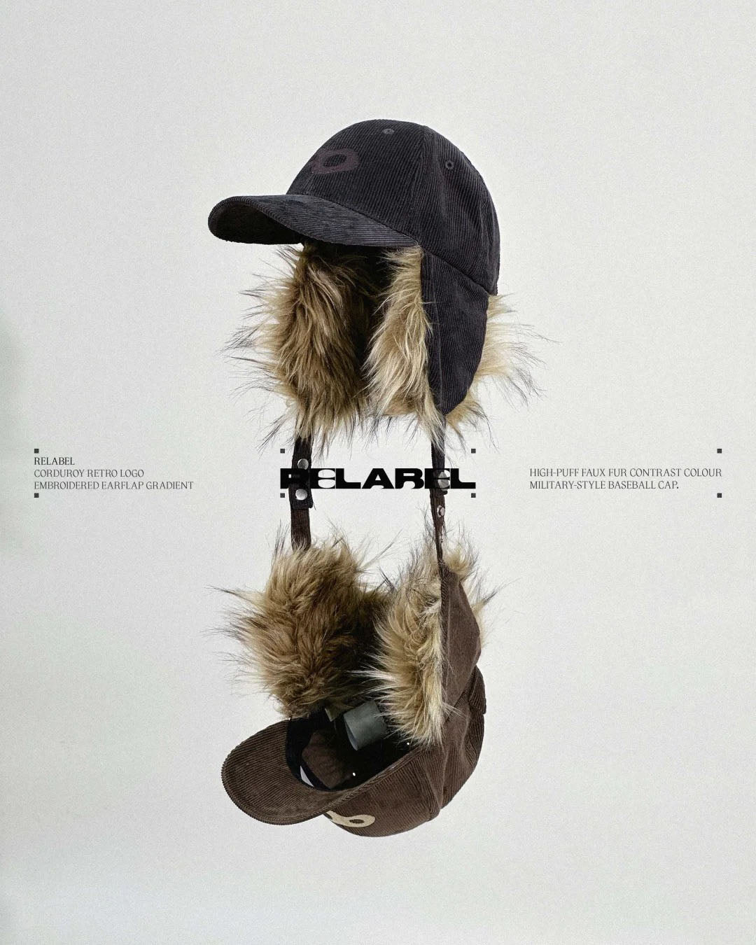 RELABEL Faux-Fur Earflaps Corduroy Cap