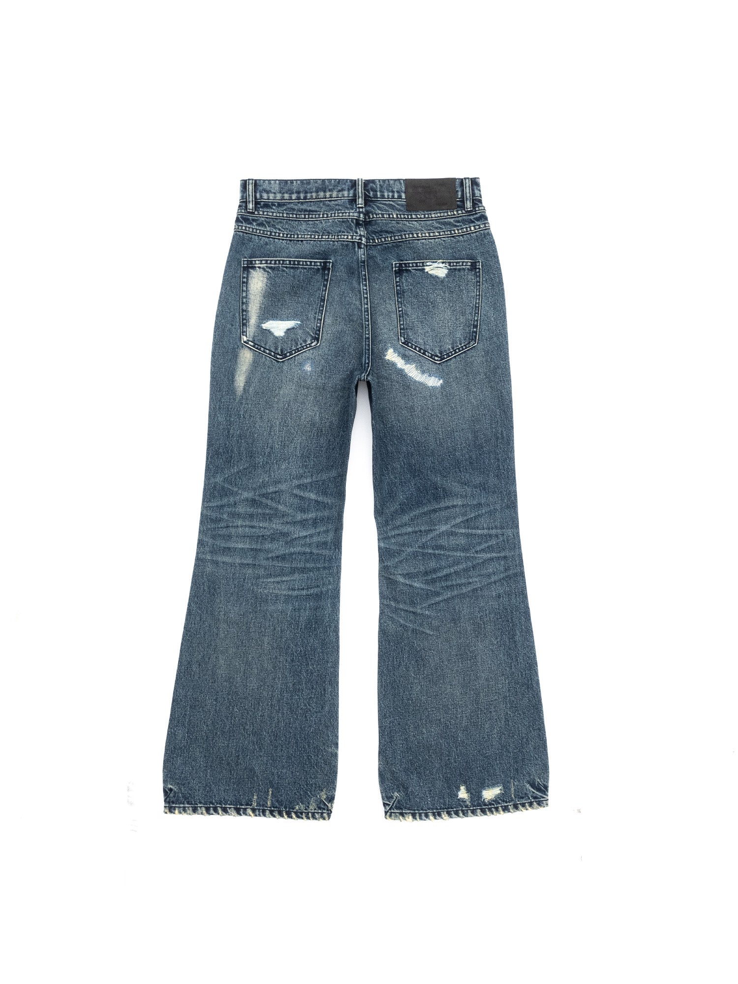 IN EXISTENCE Distressed Stitched Patch Flared Jeans