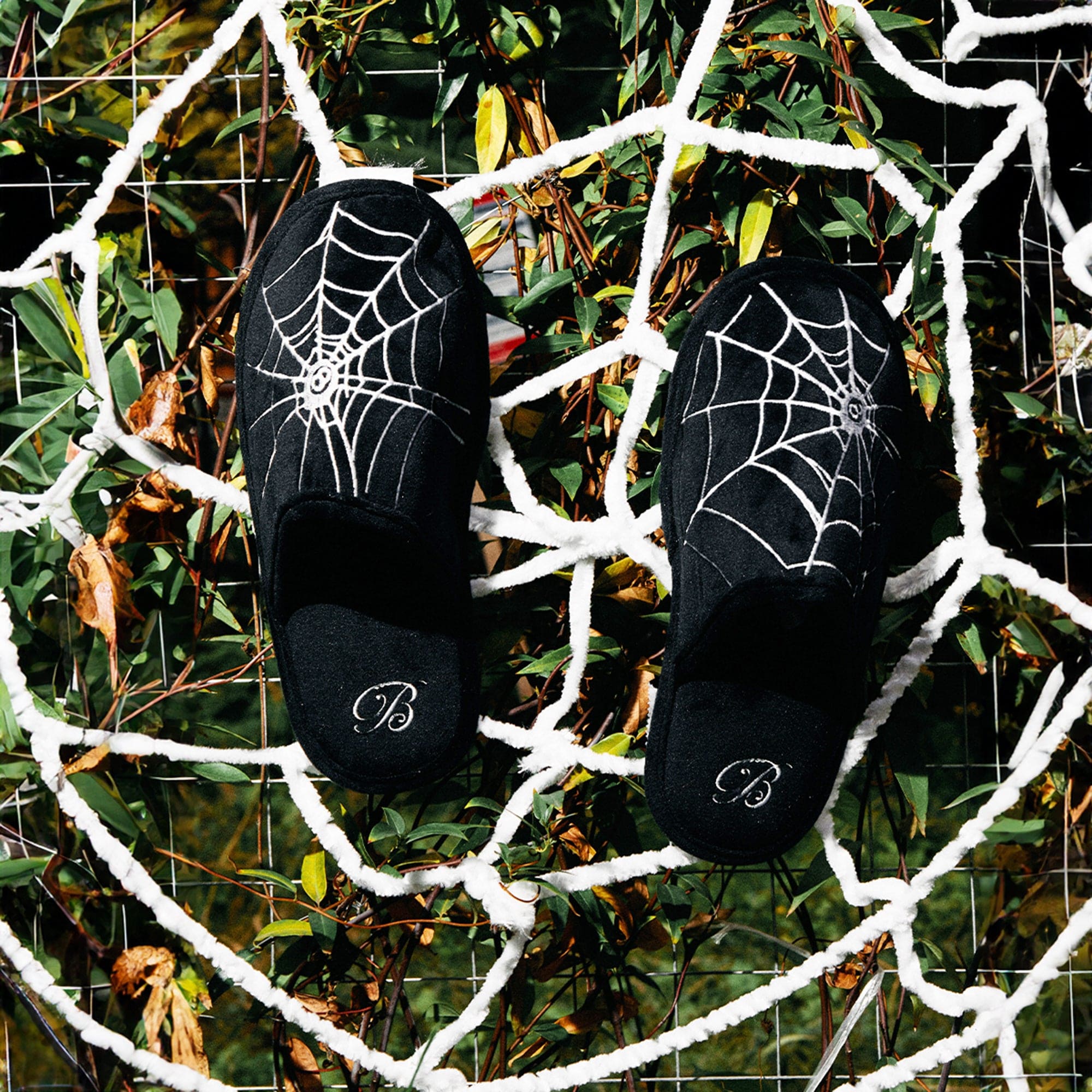 BLACK8MOB Spiderweb Embroidered Slippers, premium urban and streetwear designers apparel on PROJECTISR.com, BLACK8MOB